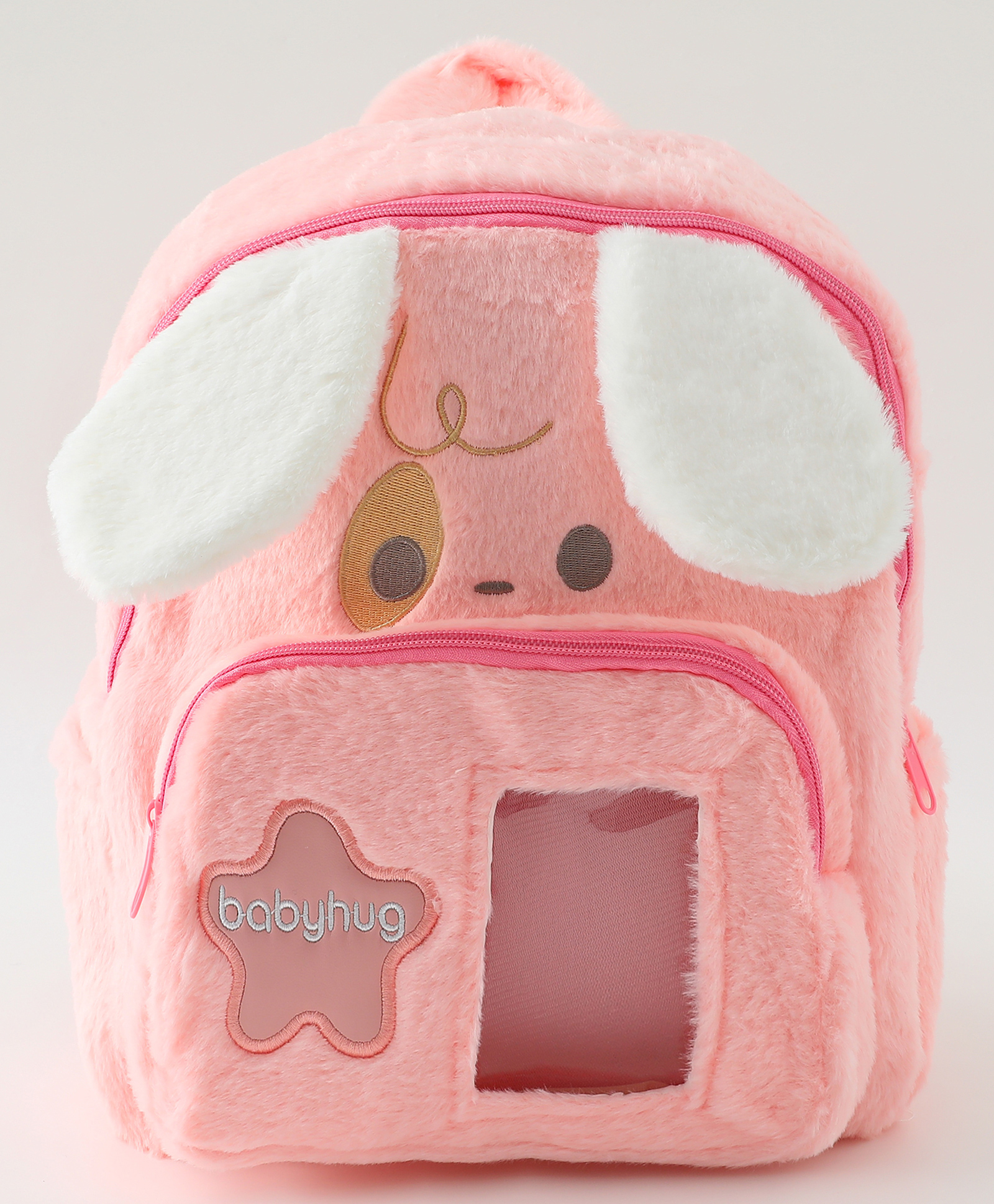 Babyhug Animal Face Plush School Backpack 8L - Pink| 1 Compartment,1 Pocket| Padded Shoulder Strap| 11 Inches| Bottle Pouch| School Bag for Kinder Garden Boys & Girls-image-18