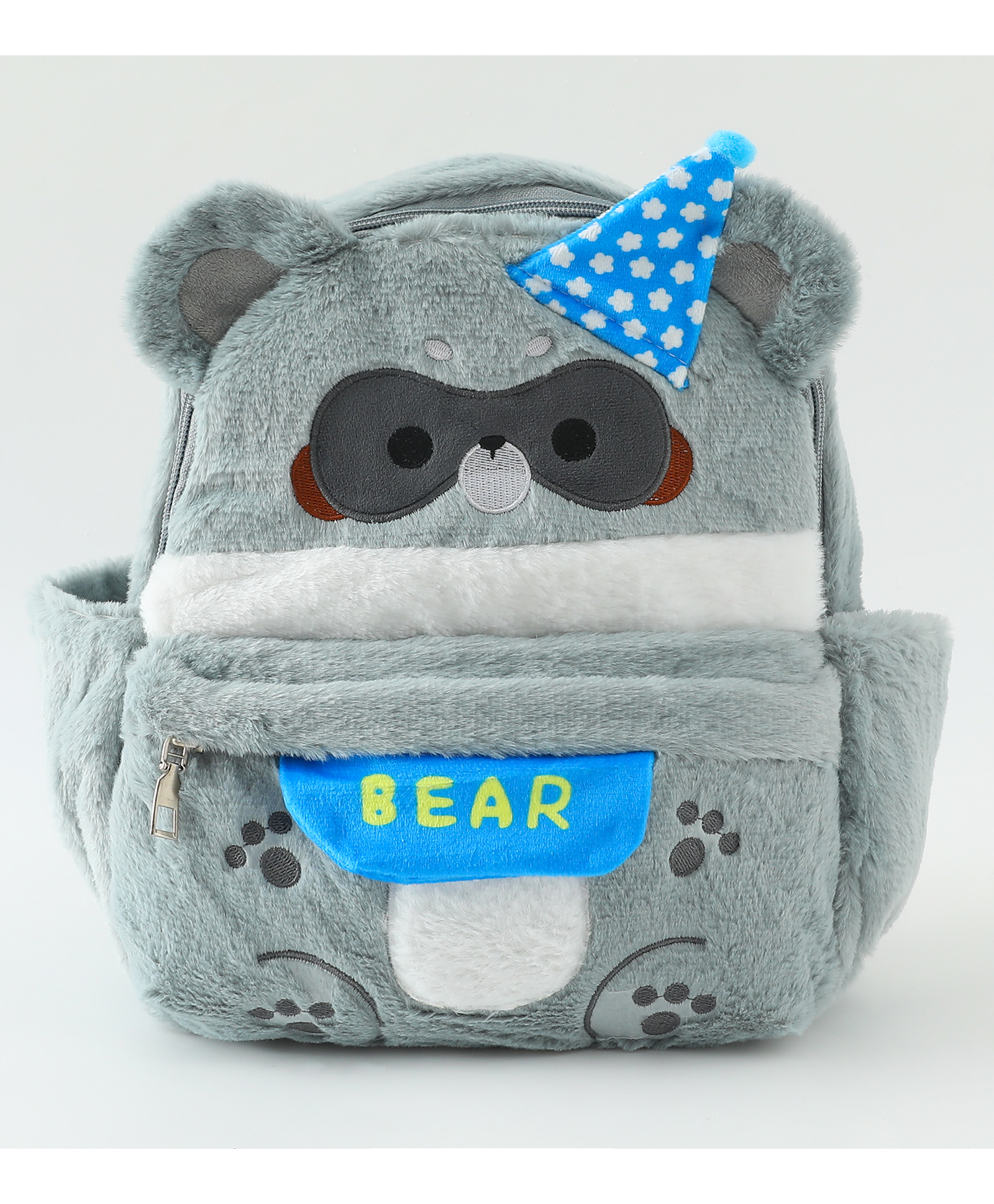 fab n funky Bear Face Plush School Backpack 6L - Grey| 1 Compartment,1 Pocket,2 Bottle Holder| Padded Shoulder Strap| 11inches| School bag for Kinder Garden Boys & Girls-picture-18