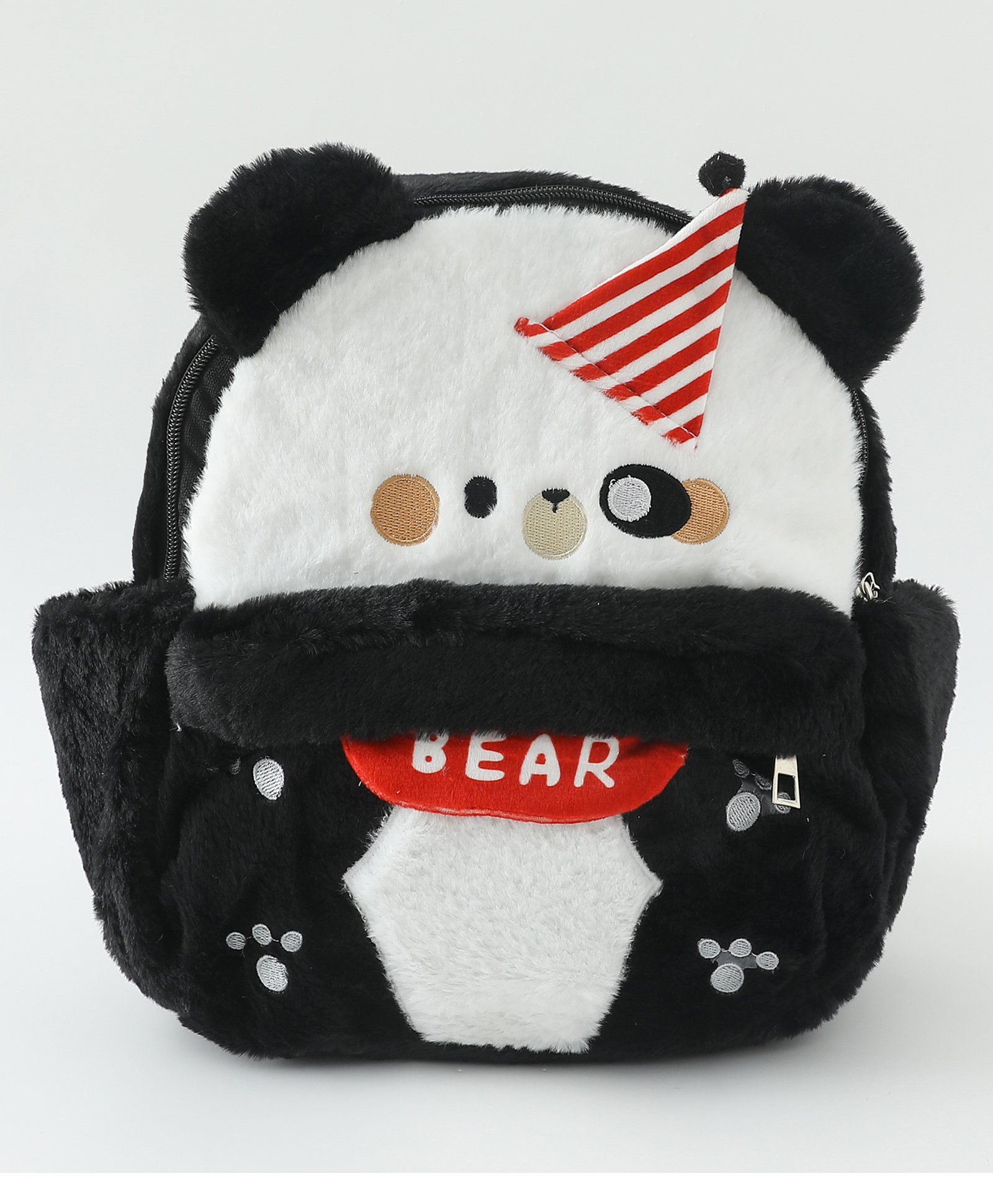 Bear Face Plush School Backpack 5L - Black| 1 Compartment,1 Pocket,2 Bottle Holder| Padded Shoulder Strap| 11inches| School bag for Kinder Garden Boys & Girls-image-31