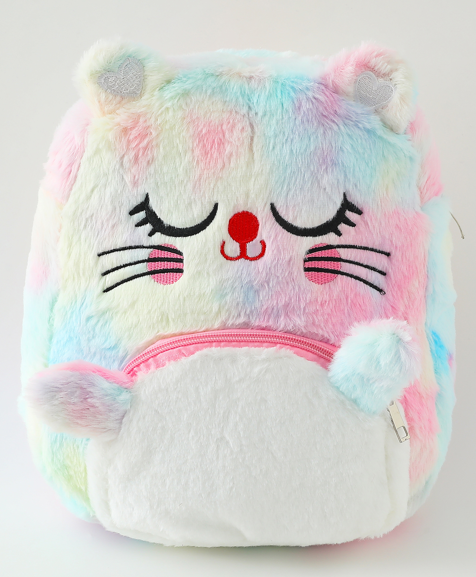 Cat Face Plush School Backpack 5L - Multicolor| 1 Compartment,1 Pocket| Padded Shoulder Strap| 11inches| School Bag for Kinder Garden Boys & Girls-image-45