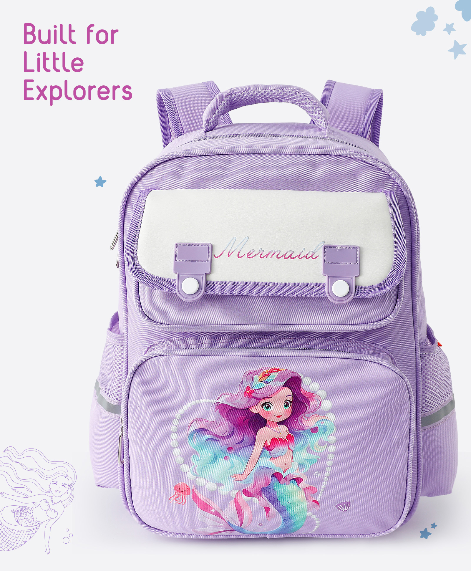 Babyhug Mermaid Kids School Backpack - 20L - Purple| Water-Resistant Polyester| Bag for Boys & Girls| Lightweight & Durable| 2 Compartment & Front Pouch| Bottle Pouches-image-8