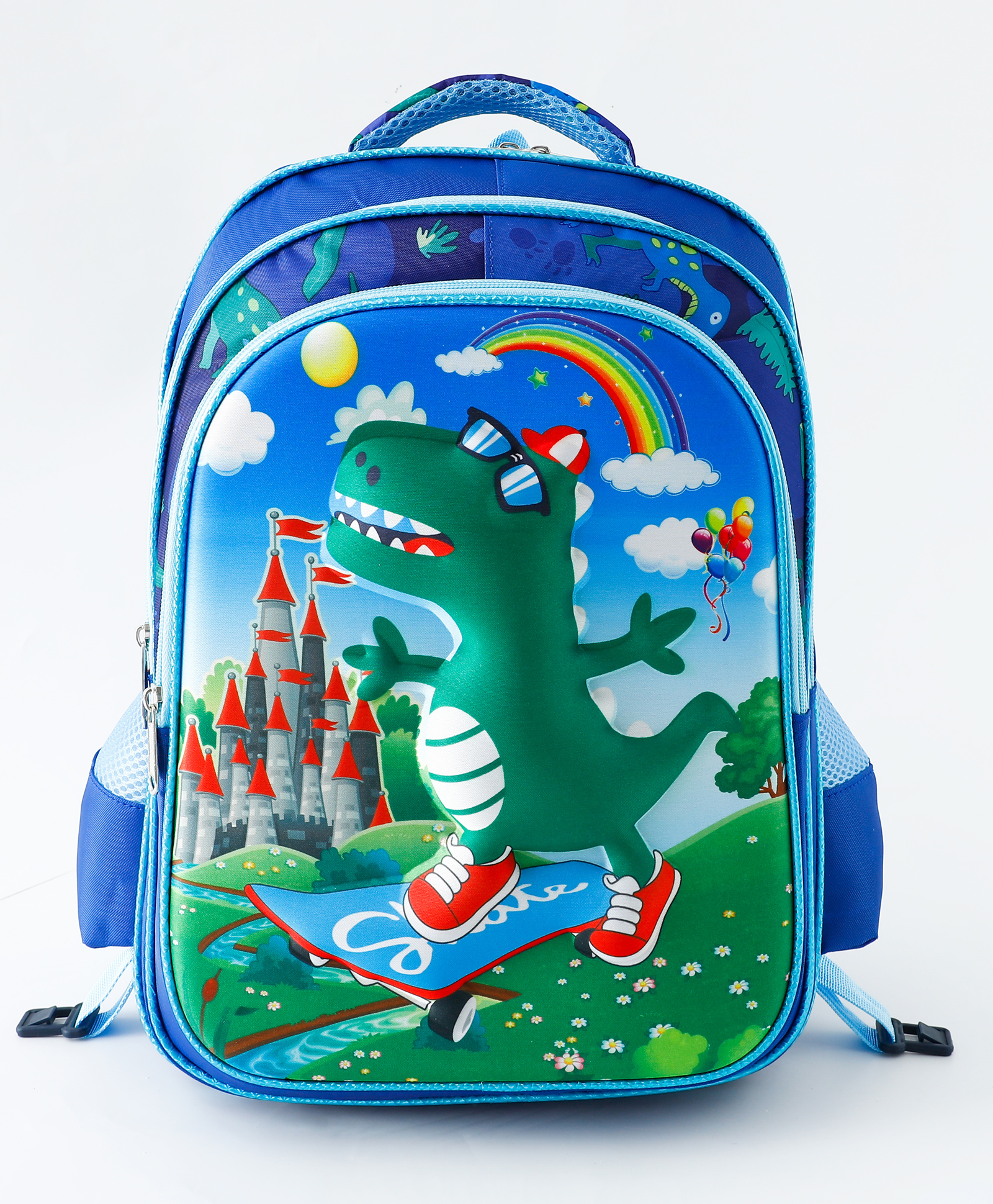 Babyhug Dino Kids School Backpack with Detachable Trolley 19L - Blue| Lightweight Bag for Boys & Girls| Adjustable Padded Shoulder Strap| 3 Spacious Compartments| Bottle Pouch