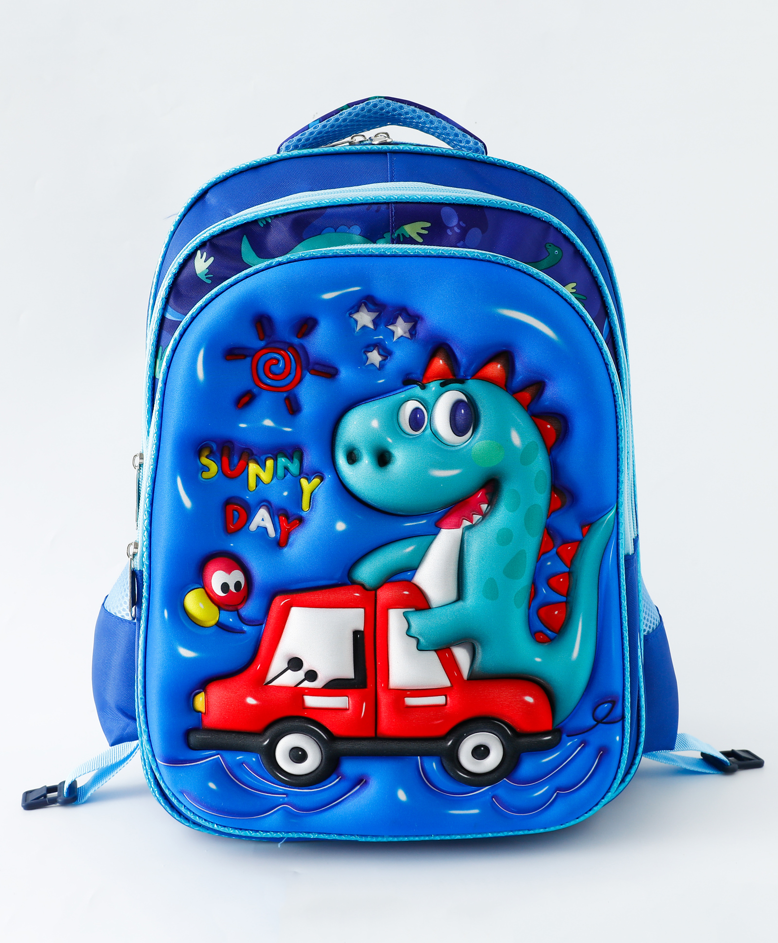 Play Nation Trolley Backpack with Dino Embossment Blue - Height 19 Inches