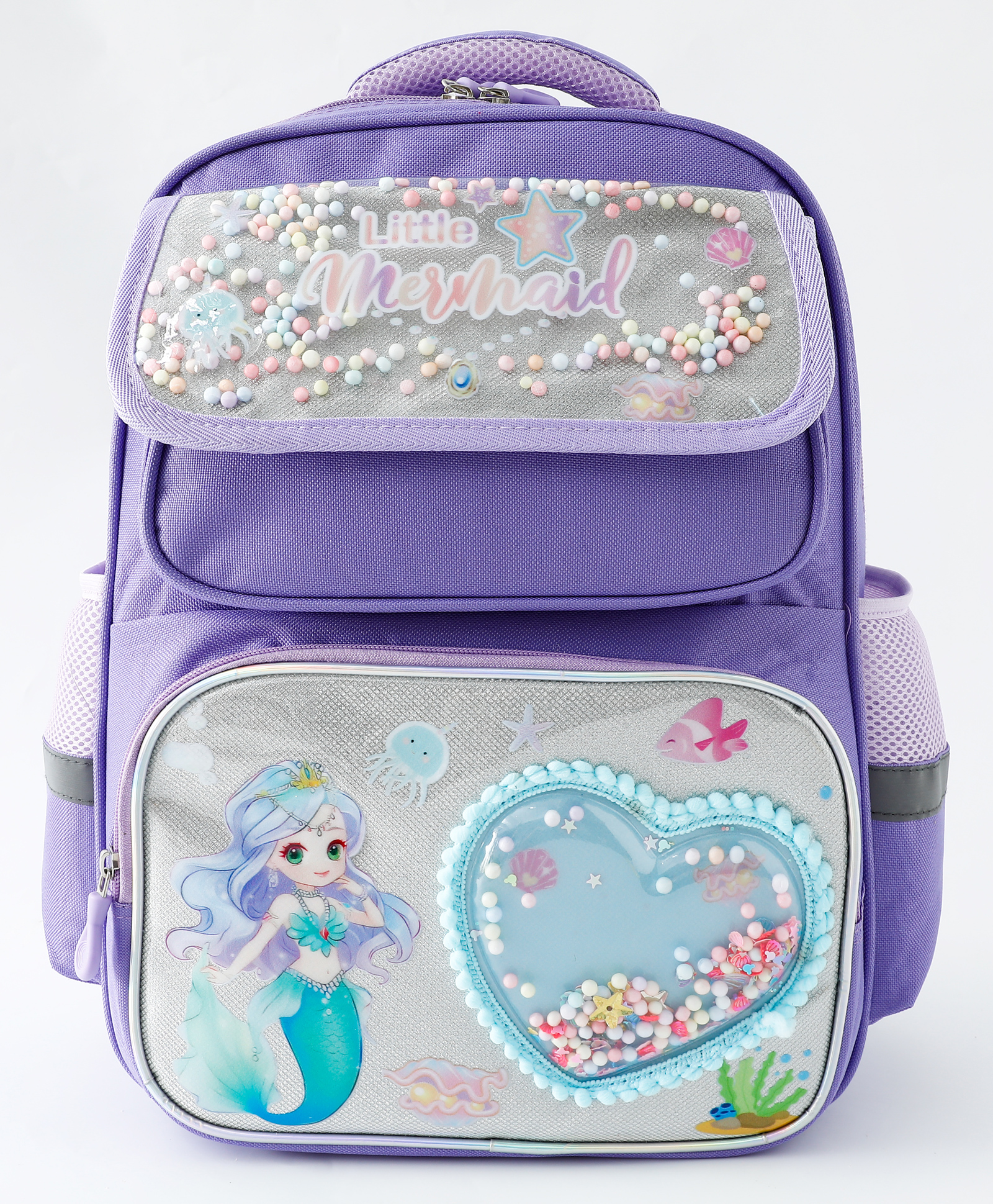 Bonfino Little Mermaid Kids School Backpack 18L - Purple| Polyester & Nylon Lightweight School Bag| Dual Pockets| Adjustable Padded Shoulder Strap| Bottle Pouch| for Boys & Girls