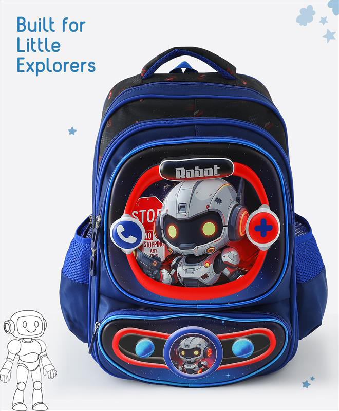 Babyhug Robot Kids School Backpack, 24L - Blue| Lightweight School Bag for Girls & Boys| Adjustable Strap & Spacious Compartments| 2 Compartments & 2 Bottle Pouches| Water Resistant-image-28