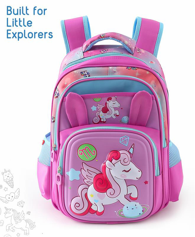Babyhug Unicorn Kids School Backpack, 21L - Pink| Lightweight School Bag for Girls & Boys| Adjustable Strap & Spacious Compartments| 2 Compartments & 2 Bottle Pouches| Water Resistant-image-35