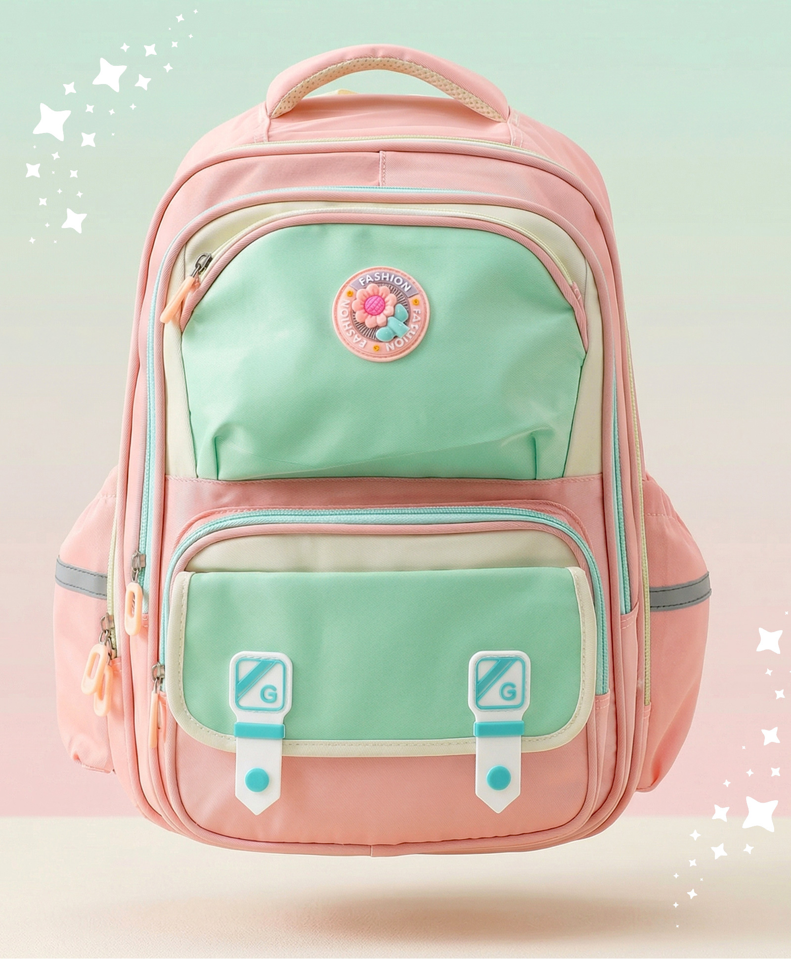 Bonfino Kids School Backpack 24L - Pink| Lightweight Polyester-Nylon Bag for Boys & Girls| 2 Compartments, 1 Pouch & 2 Bottle Pouches| Water Resistant| Adjustable & Padded Shoulder Strap-image-15