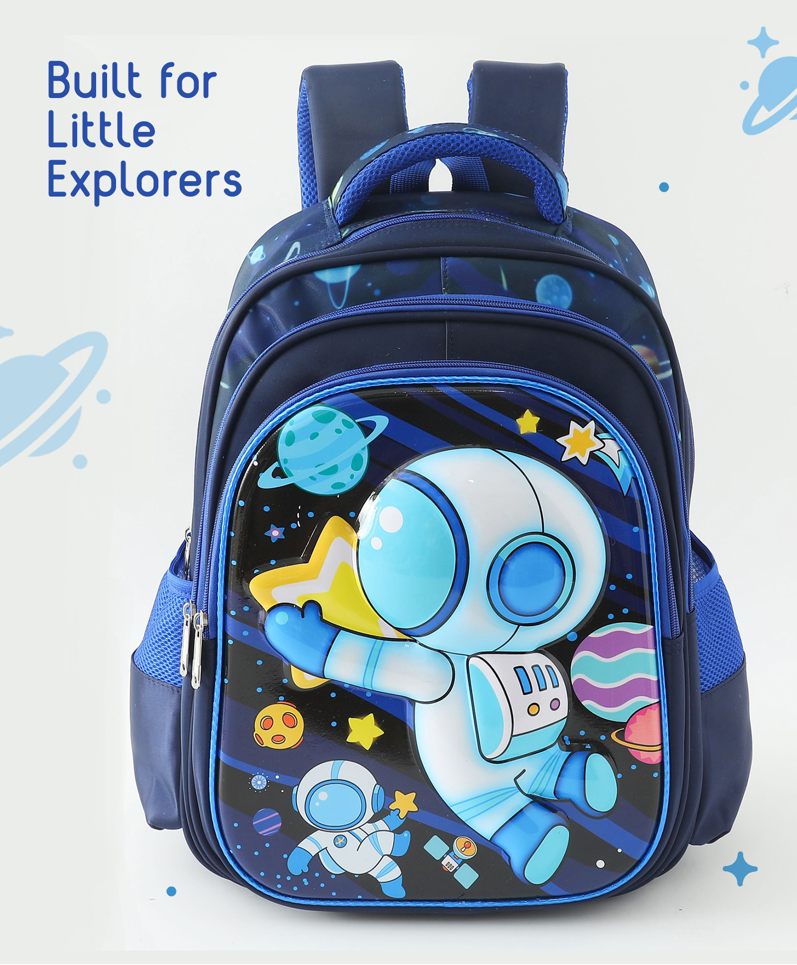 Astronaut School Backpack 20L - Dark Blue| 3 Spacious Compartments, 2 Bottle Pockets | Water Resistant| Durable Zippers| Ideal for School, Travel & Space Adventures | Height 12 Inches-image-21