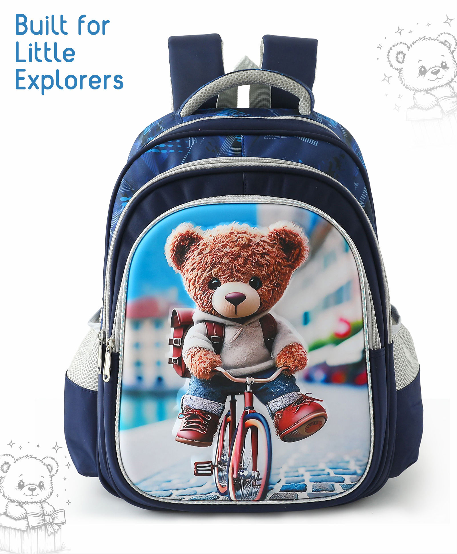 Teddy Rider School Backpack 20L - Blue| 3 Main Compartments| 2 Bottle Pouches| Padded Shoulder Straps| Water Resistant| Ideal for School, Day Trips & Adventures - Height 16.5 Inches-image-38