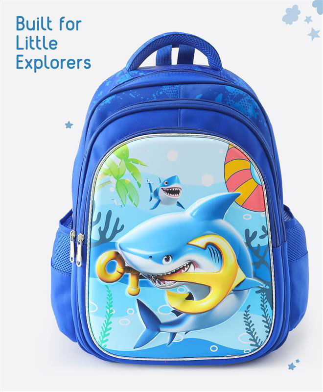 Shark Printed Kids School Backpack 20 L - Blue| Lightweight Polyester School Bag| 3 Compartments & 2 Bottle Pocket| for School Going Boys & Girls| Adjustable Padded Strap - Height 16 Inches-image-22