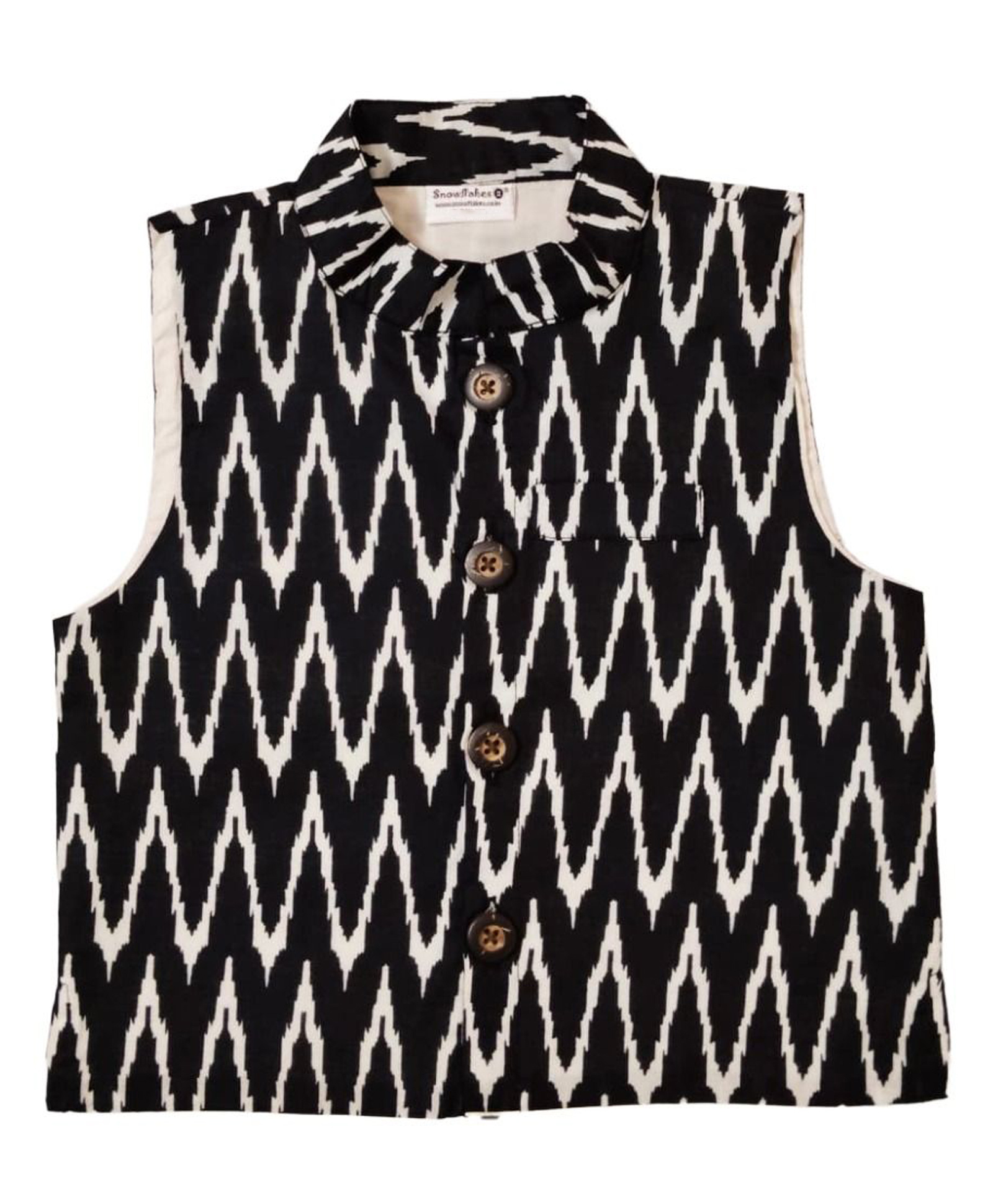 Snowflakes Cotton Woven Sleeveless Chevron Printed Jacket - Black-picture-26