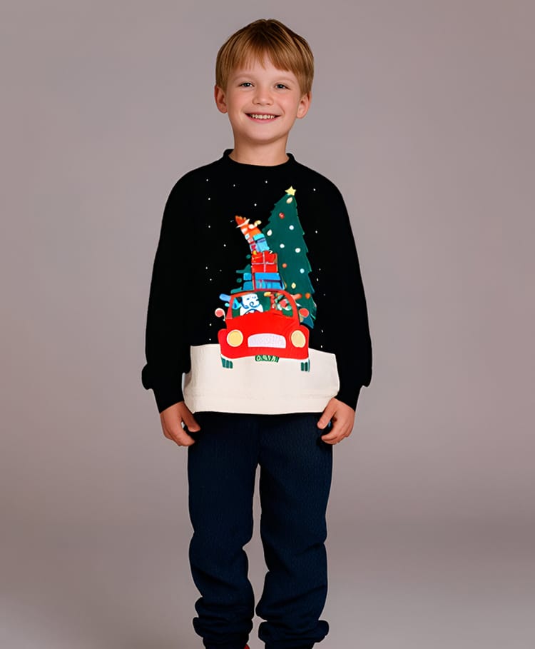 Cherry Crumble By Nitt Hyman Knit Christmas Theme Full Sleeves Tree Embroidered Unisex Winter Night Suit Set -Black-picture-20