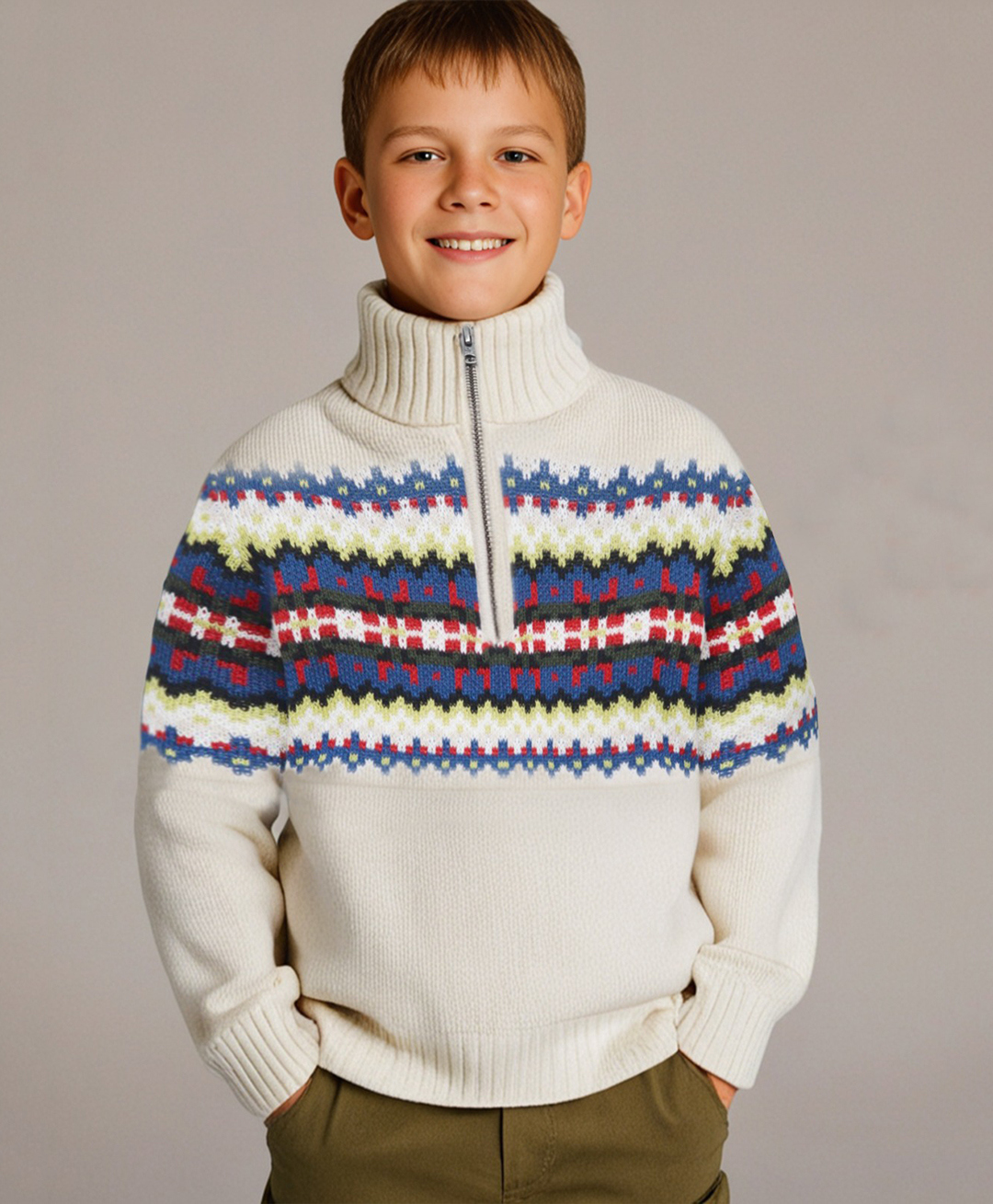 Cherry Crumble By Nitt Hyman Cotton Knit Full Sleeves Self Designed High Neck Unisex Winter Sweater -Multi Colour-picture-18