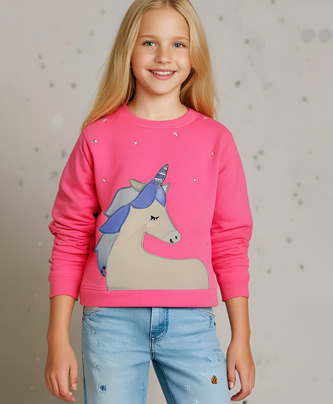 Cherry Crumble By Nitt Hyman Knit Full Sleeves Unicorn Embroidered Winter Sweatshirt - Pink-picture-15