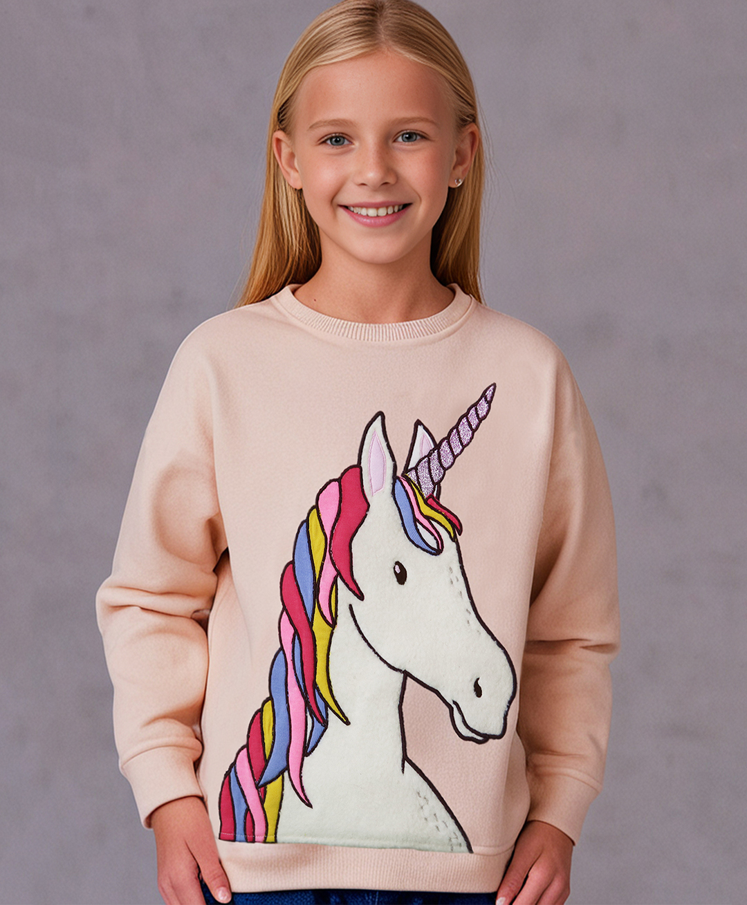 Cherry Crumble By Nitt Hyman Knit Full Sleeves Unicorn Embroidered Winter Sweatshirt - Peach-image-48