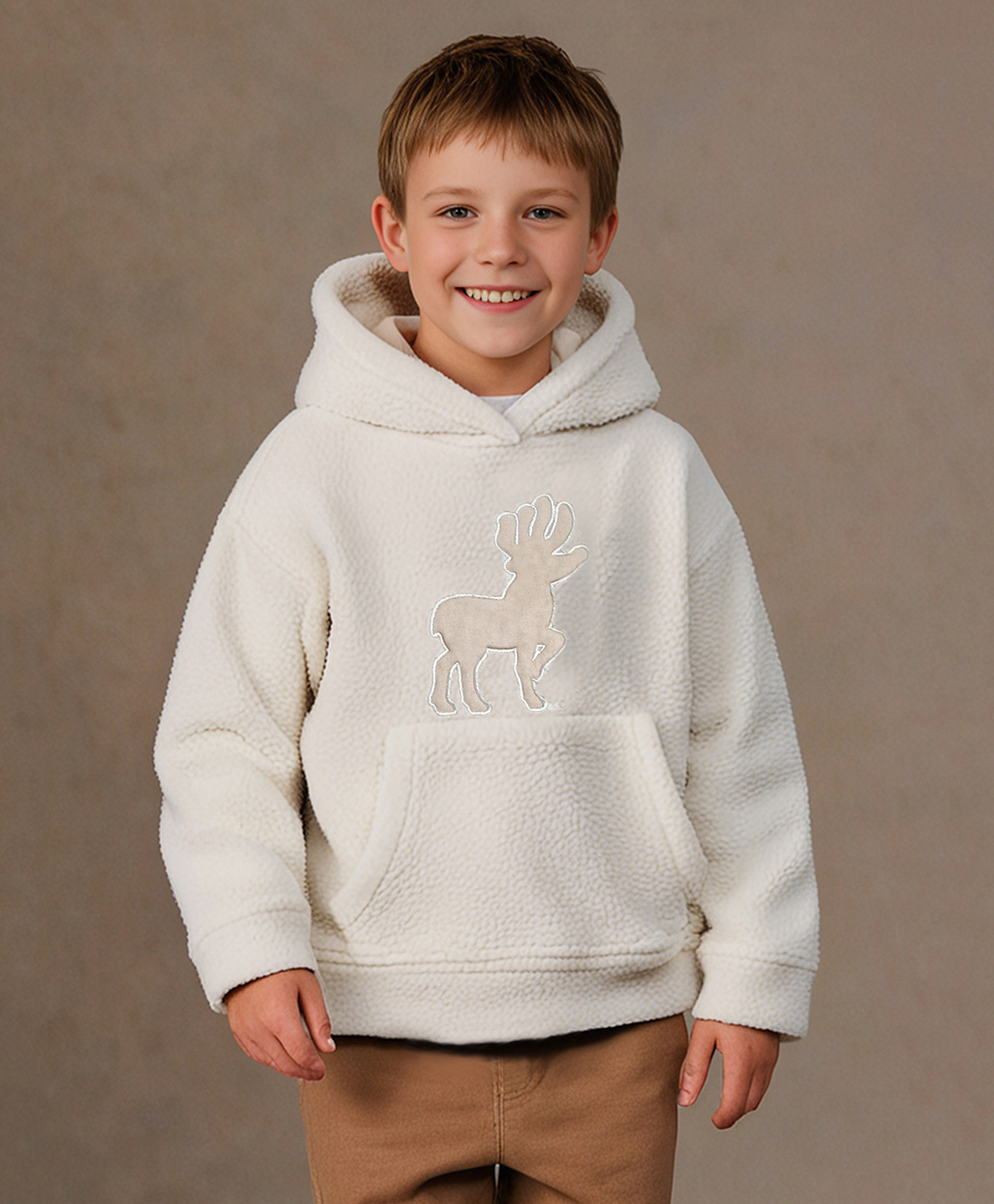 Cherry Crumble By Nitt Hyman Knit Full Sleeves Reindeer Patch Detailed Unisex Winter Hoodie - Beige-picture-13