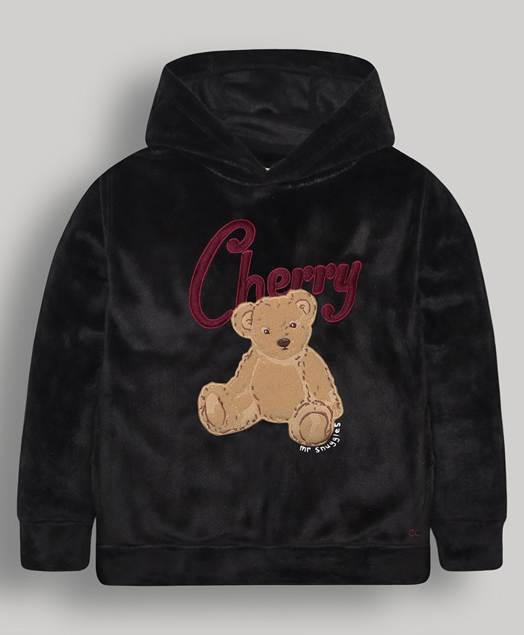 Cherry Crumble By Nitt Hyman Knit Full Sleeves Teddy Bear Patch Detailed Unisex Winter Hoodie - Black-picture-18