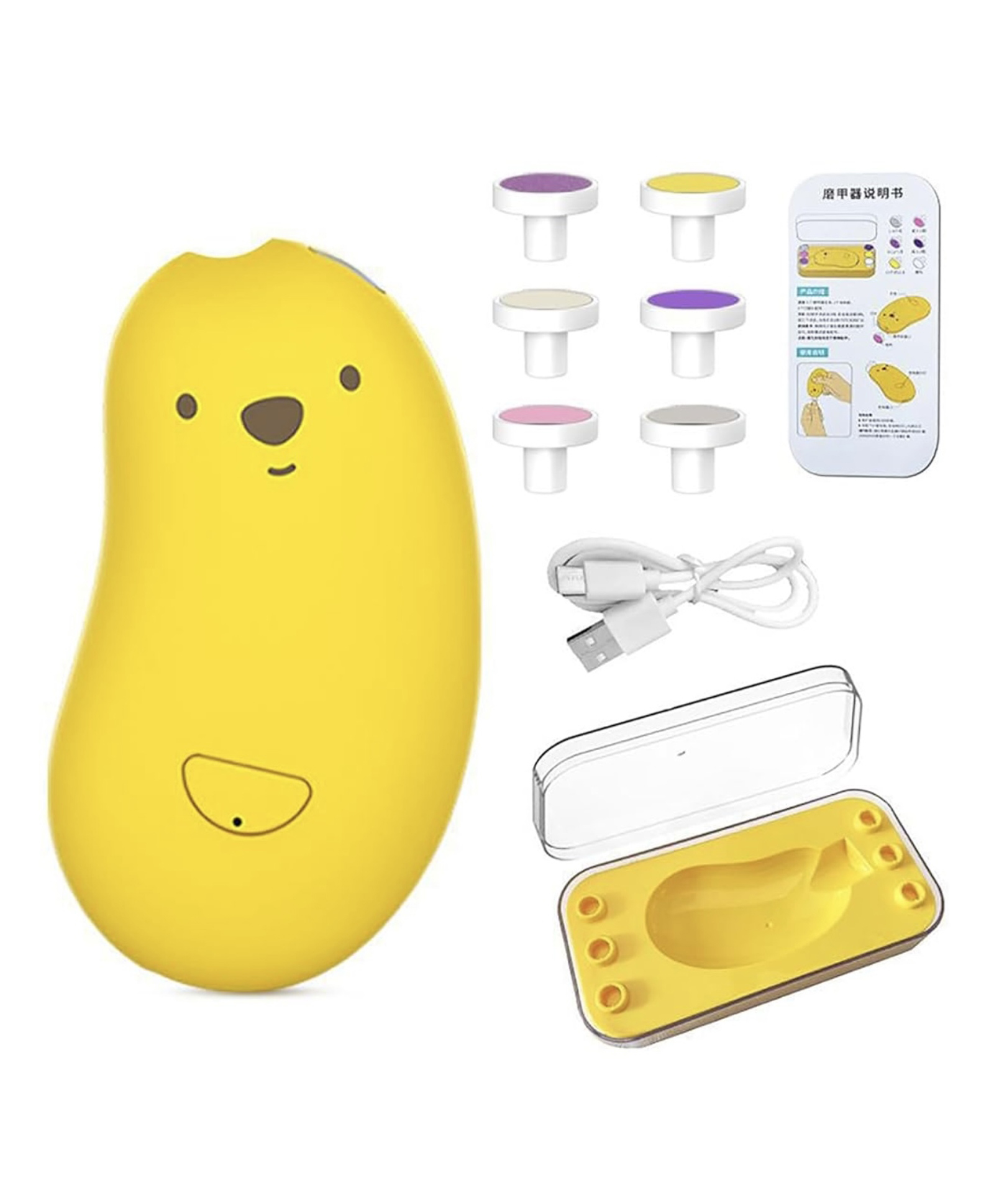 ARCADE TOYS Baby Nail Grinder, Portable Safe Baby Nail Polishers with 6 Grinding Head for Home (Yellow)-image-2