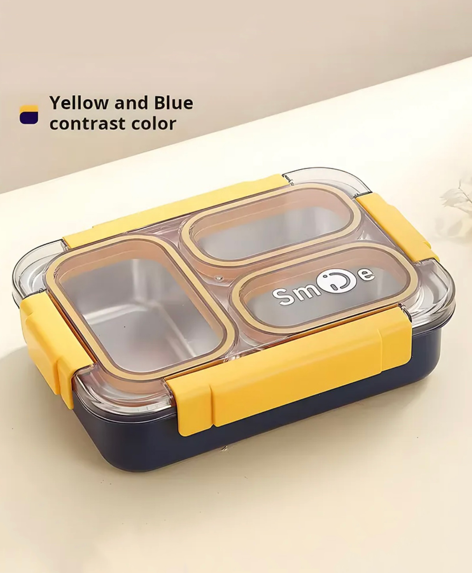 ARCADE TOYS Stylish and Practical 304 Stainless 3compartment Steel Lunch Box BPA Free Leak Proof 800 ml for School and Office- Pack of 1 - Color May Vary-picture-1