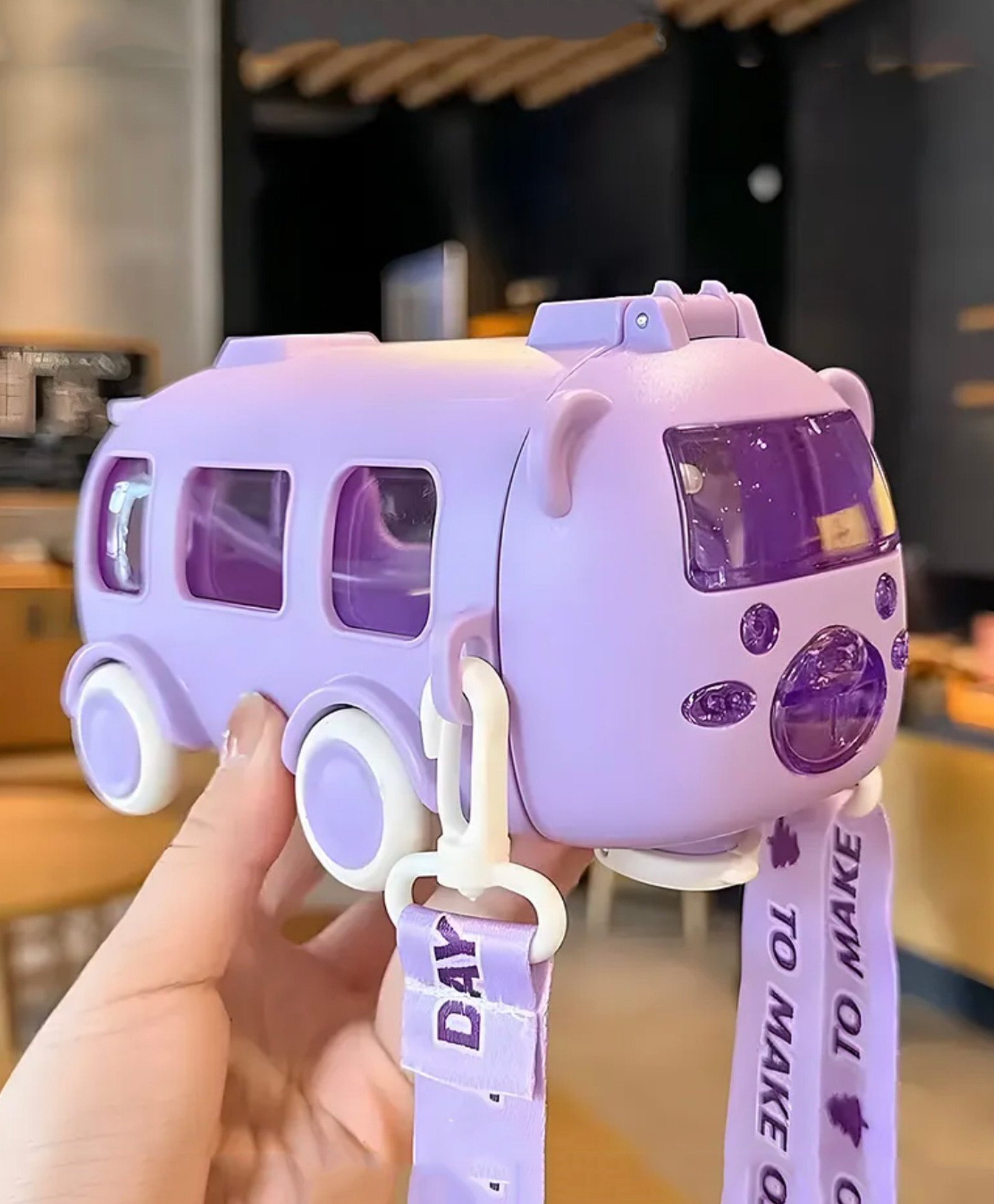 ARCADE TOYS 500 ml Water Bottle Straw Bottle for Kids Cartoon Cute Bear Car Design Intergrated Silicone Straw Design Outdoor Water Bottle With Shoulder Strap - Pack of 1- Color May Vary-image-14