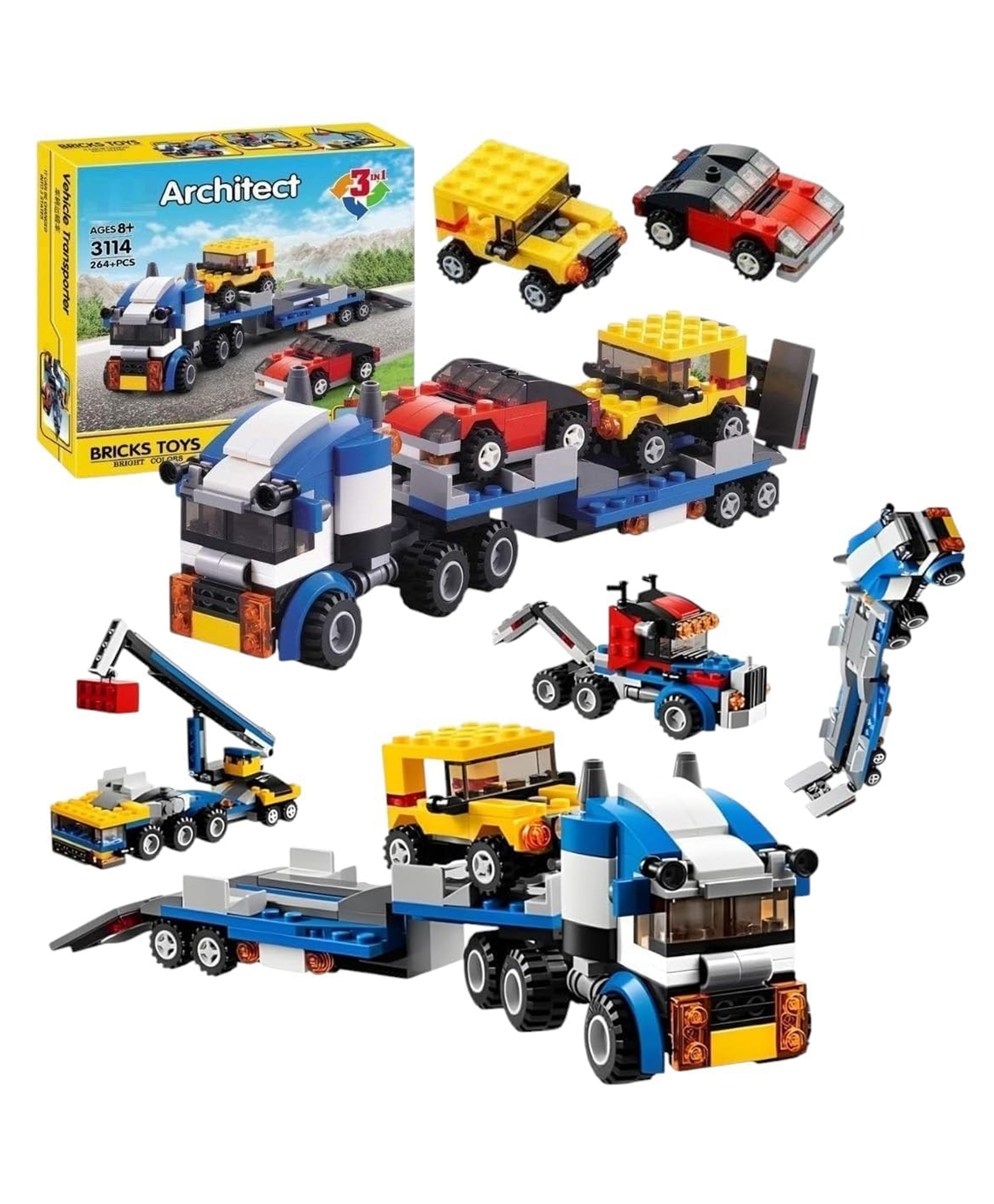 YAMAMA Architect Vehicle Transporter Bricks Building Blocks Toys For Kids Fun Educational Learning Bricks Blocks Kids Toys 264+ Pieces Multicolor-image-37