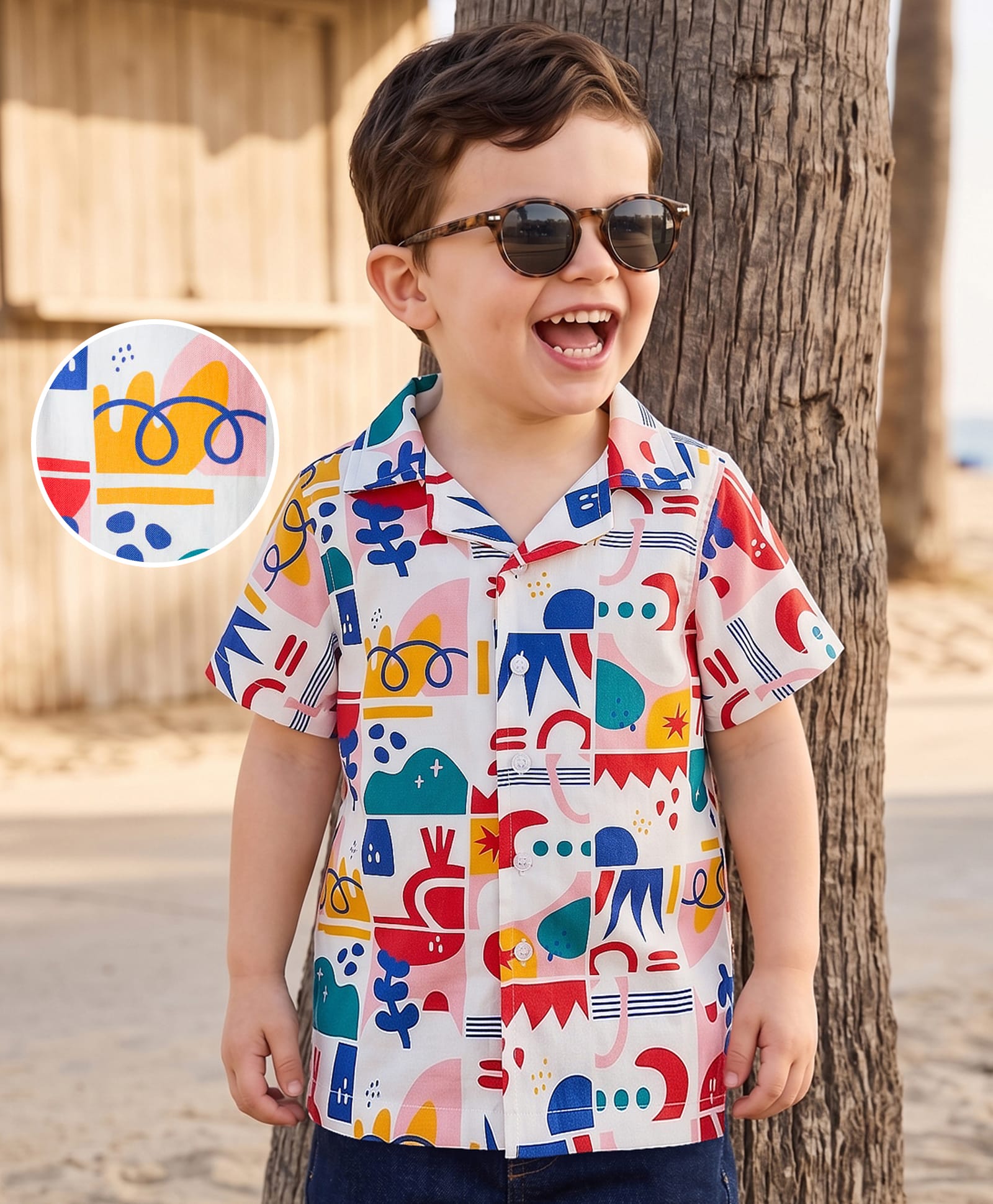 kookie kids india Kookie Kids Woven Half Sleeves Shirt with Abstract Print - Blue & White-picture-12