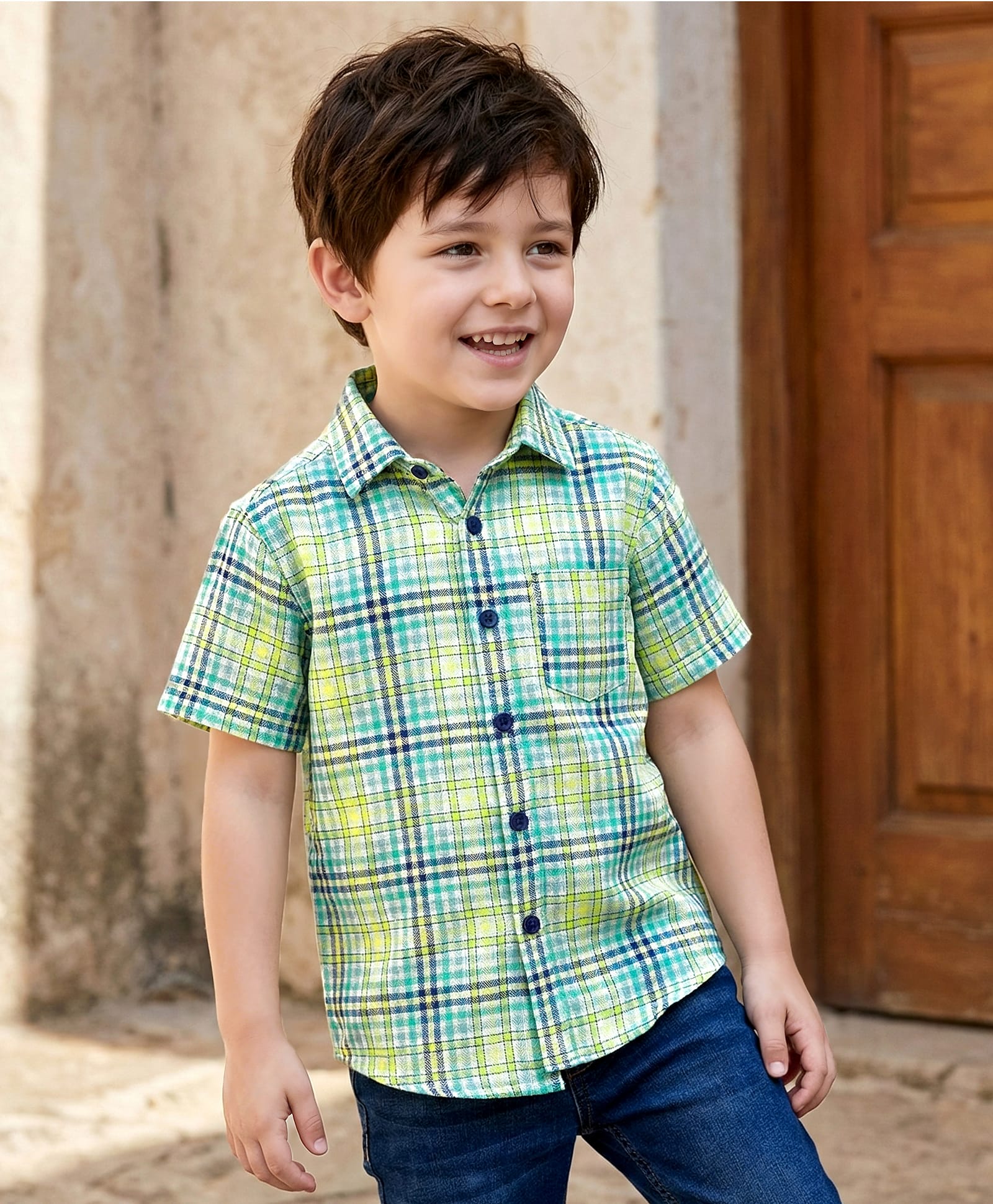 Kookie Kids Cotton Woven Half Sleeves Shirt With Checks - Multicolour-image-10