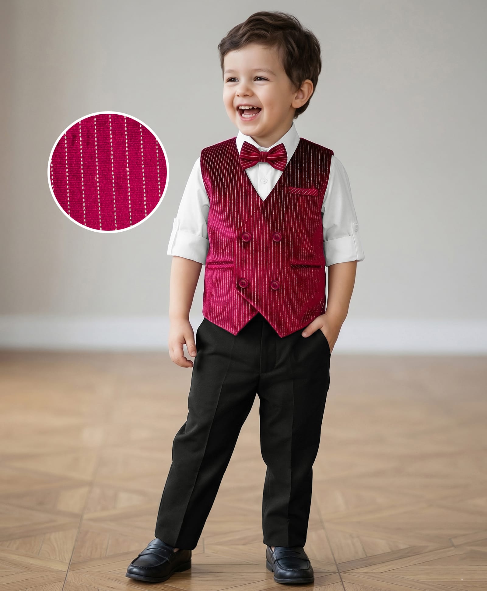 Mark & Mia Cotton Woven Full Sleeves Striped 3 Piece Party Suit With Bow - Multicolor-picture-29