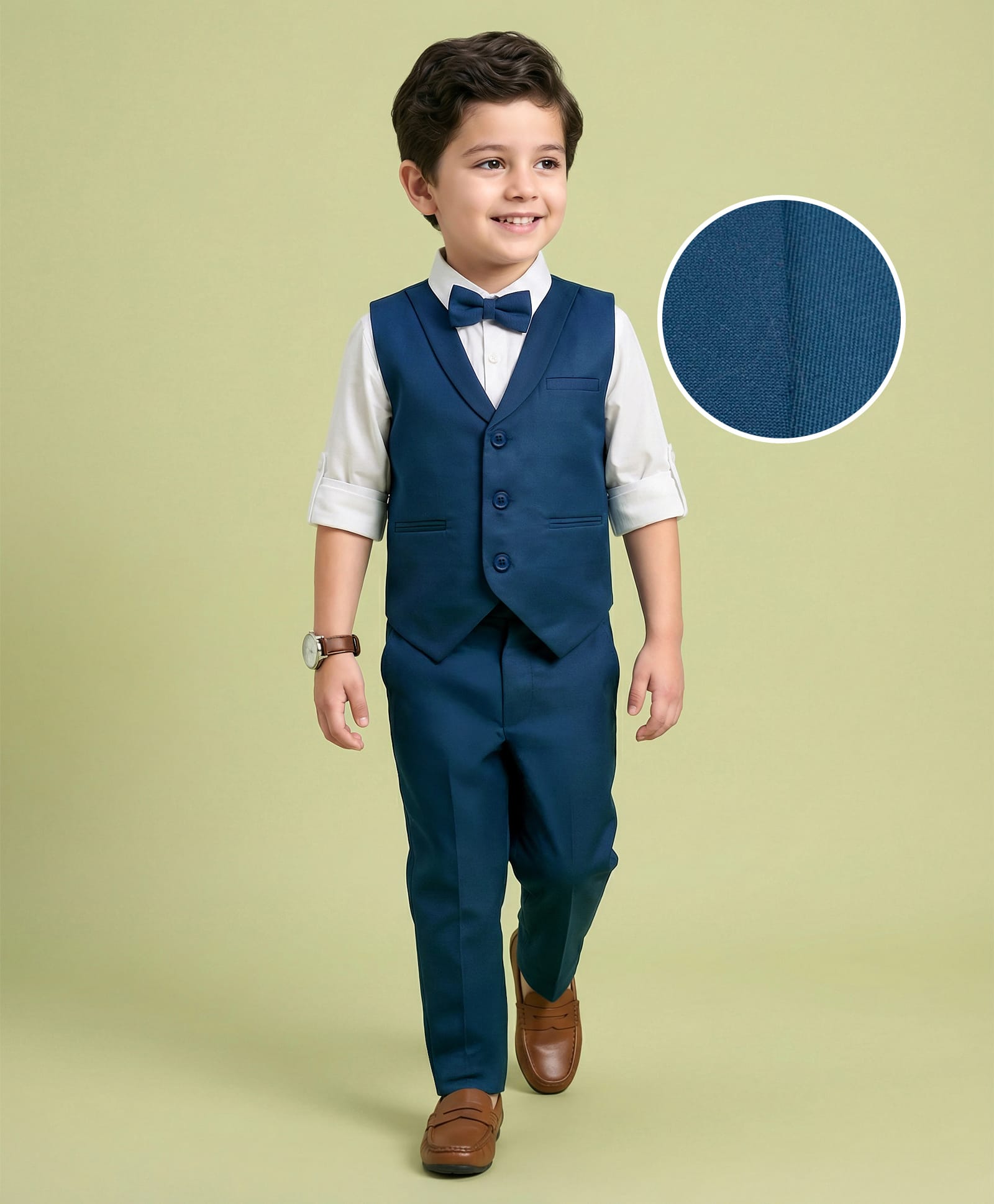 Mark & Mia Cotton Woven Full Sleeves Solid 3 Piece Party Suit With Bow - Blue-picture-20