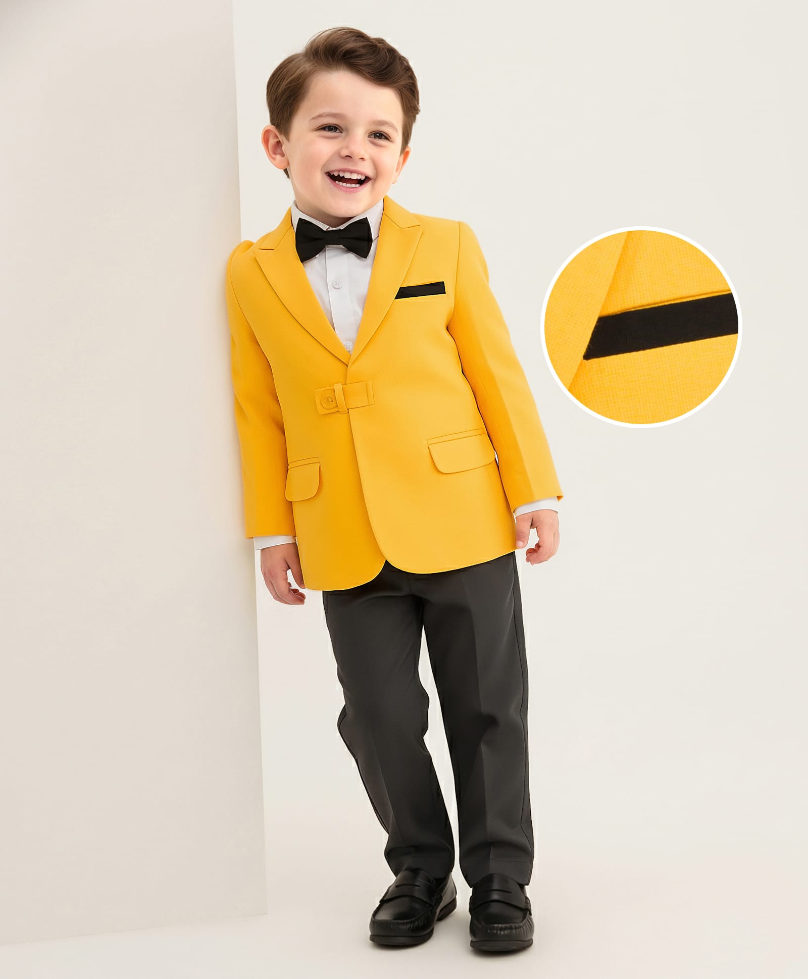 Mark & Mia Cotton Woven Full Sleeves Solid 3 Piece Party Suit With Bow - Yellow-picture-15
