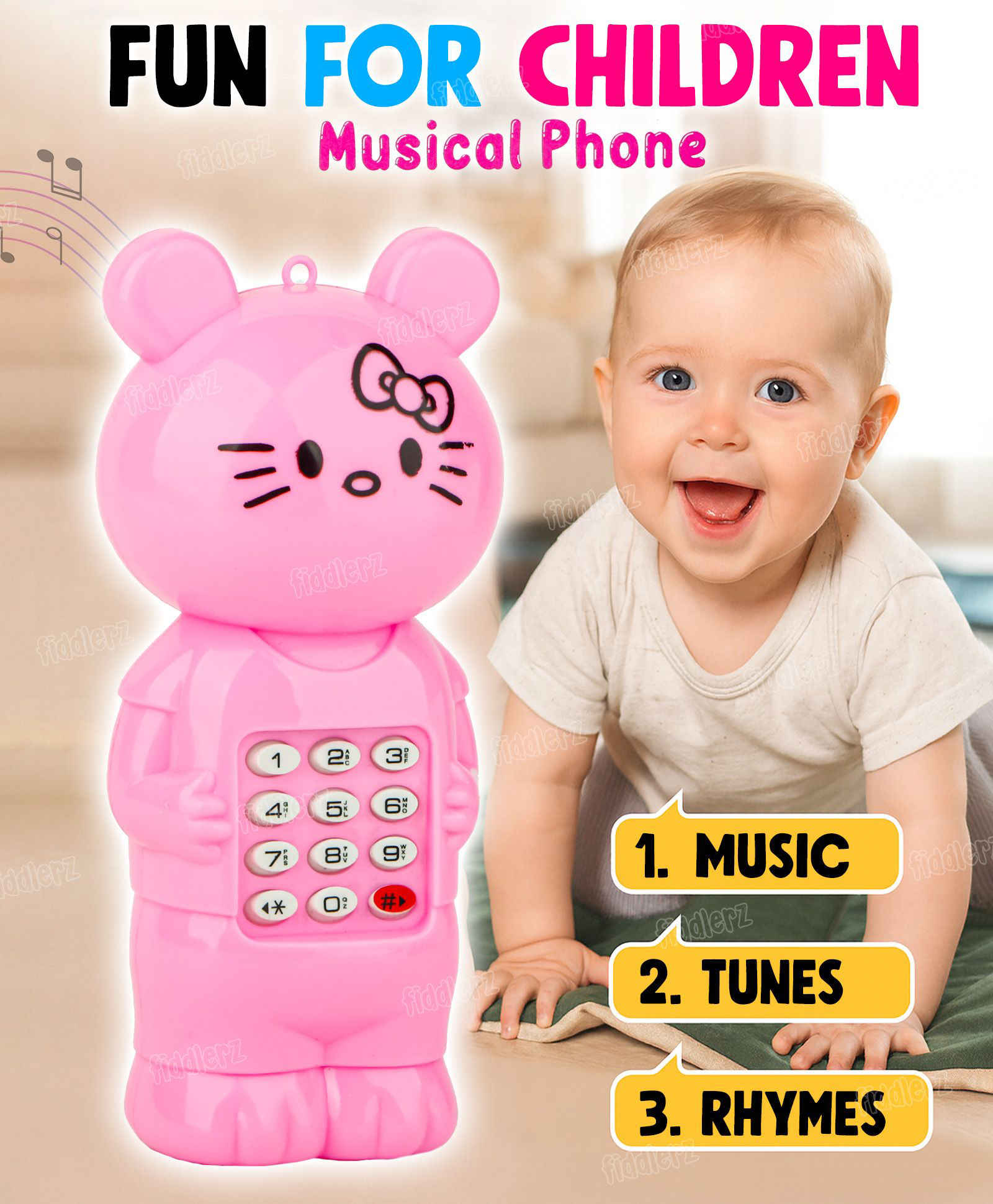 Fiddlerz Musical Mobile Toy Phone for Kids Mini Phone Pretend Play Toy Cell Phone Gift for Boys and Girls Age 2+ (Random Design) Pack of 1-image-10