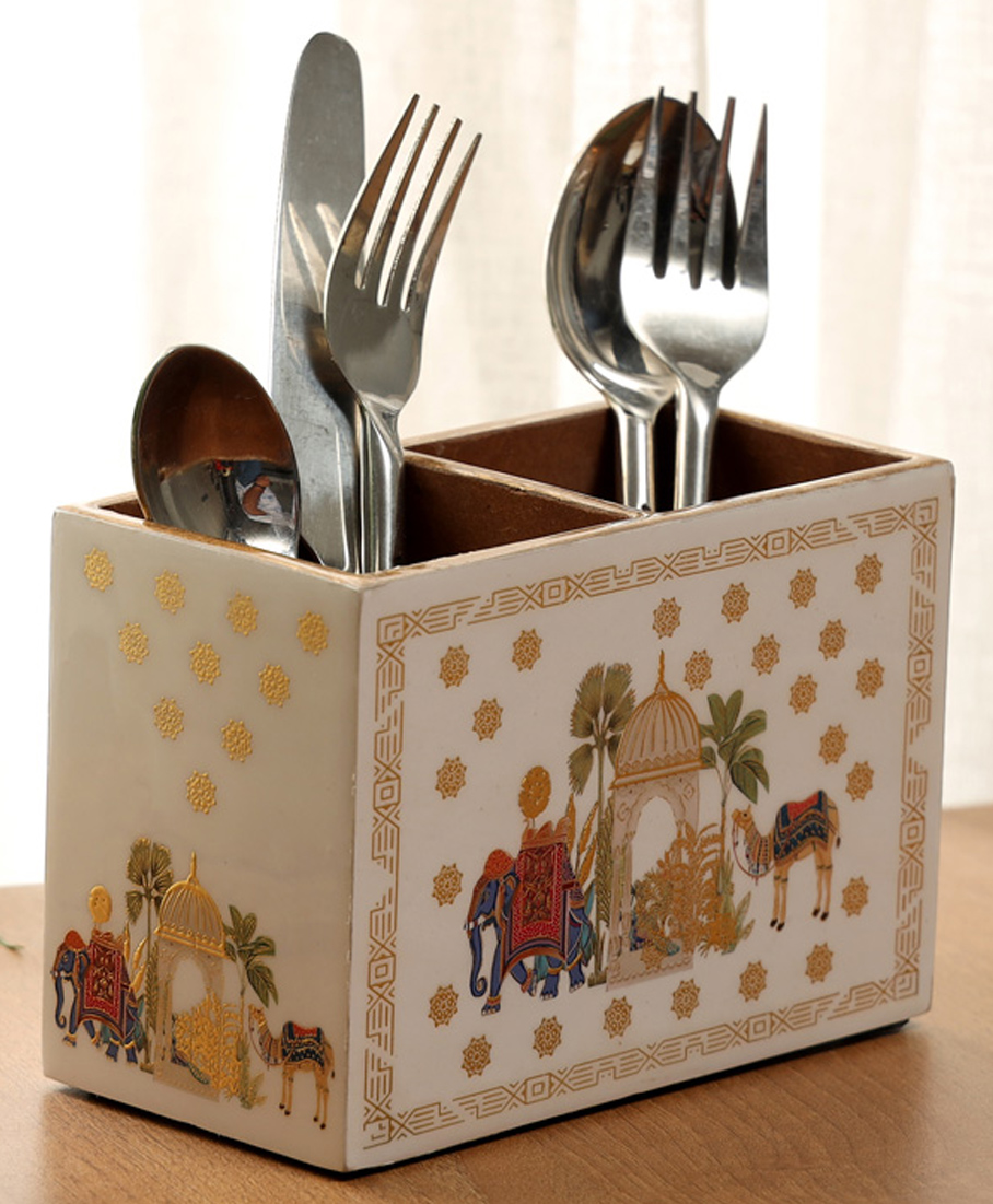 DULI Enamel Coated Multipurpose 2 Section Cutlery Holder Spoon Stand Table Organizer-picture-32