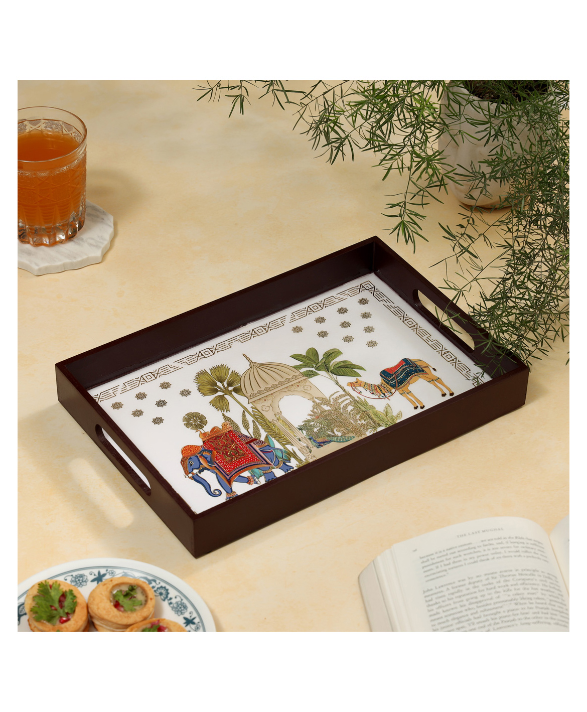 DULI Enamel Coated Multipurpose Wooden Serving Tray for Home and Dining Table-picture-20