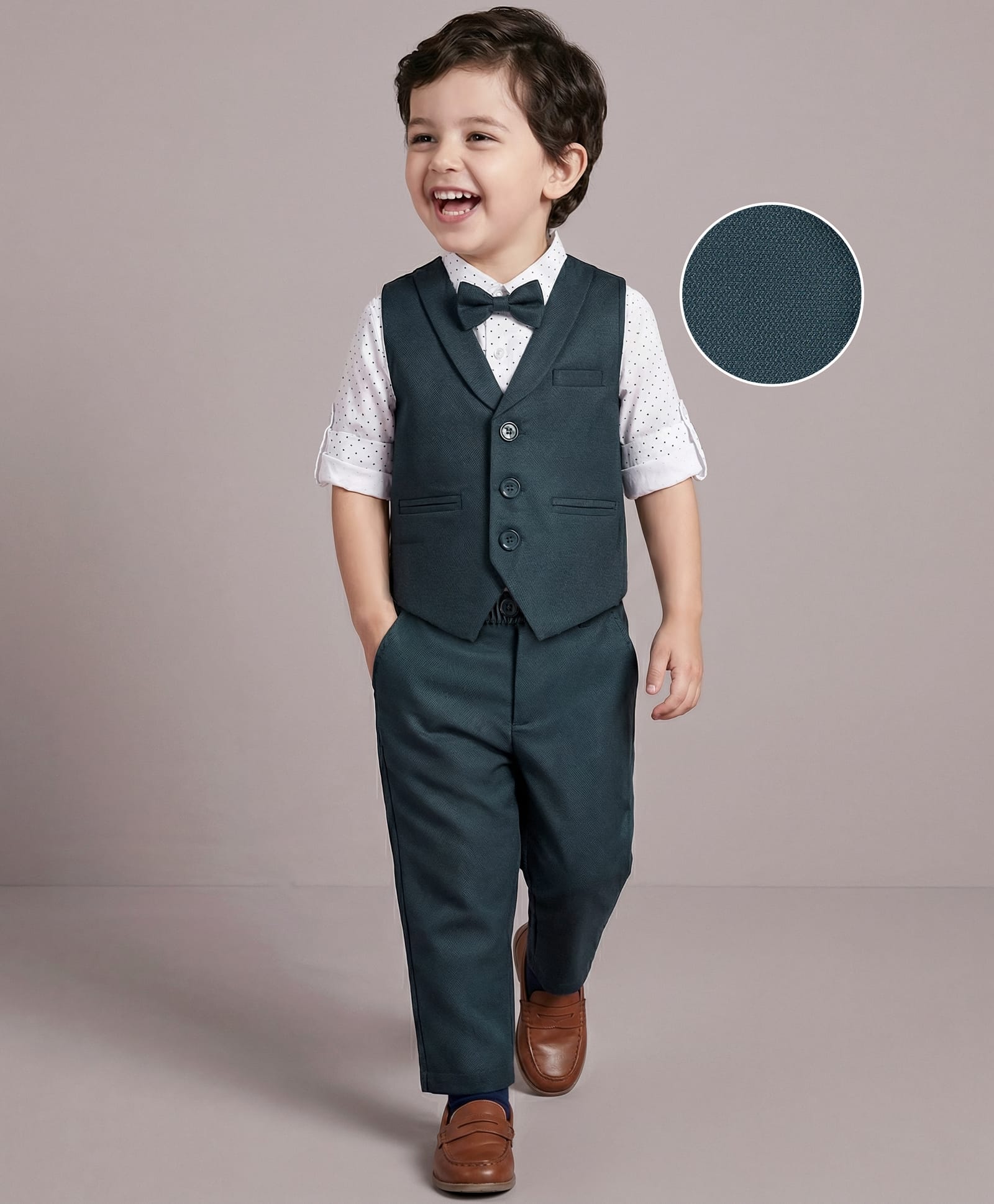 Mark & Mia Woven Full Sleeves 3 Piece Party Suit With Bow - Black & White-picture-37