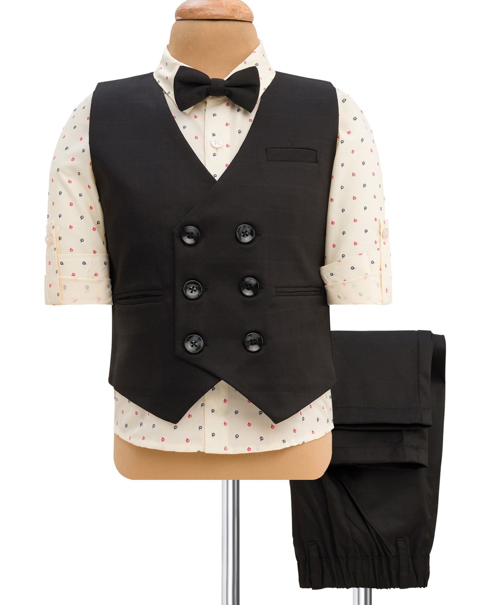 Mark & Mia Cotton Woven Full Sleeves Printed 3 Piece Party Suit With Bow - Black-picture-19