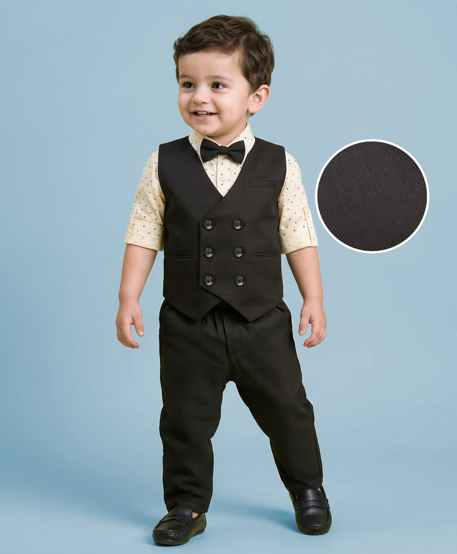 Mark & Mia Cotton Woven Full Sleeves Printed 3 Piece Party Suit With Bow - Black-picture-28
