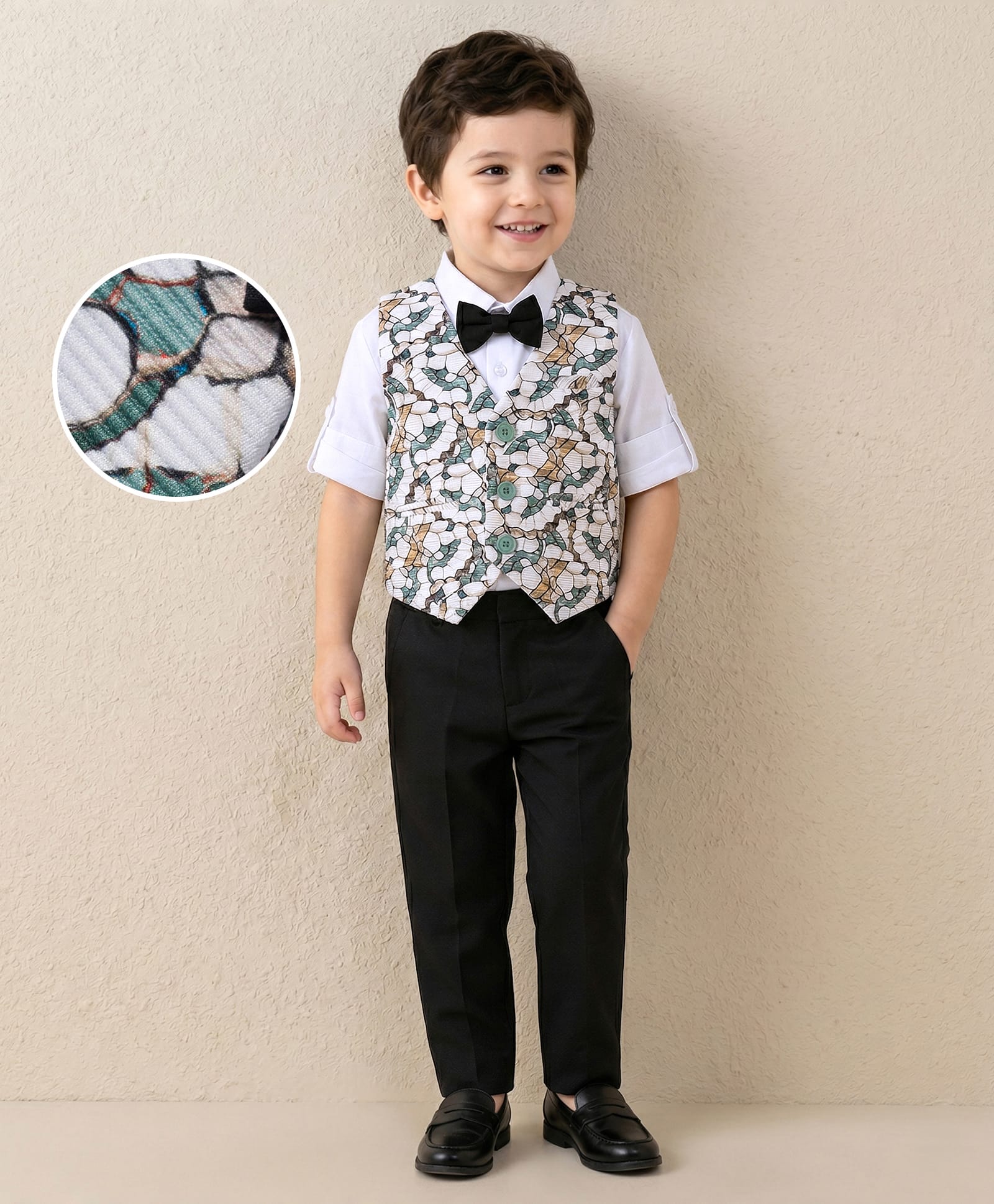 Mark & Mia Woven Full Sleeves Abstract Printed 3 Piece Party Suit with Bow - Multicolor-picture-25