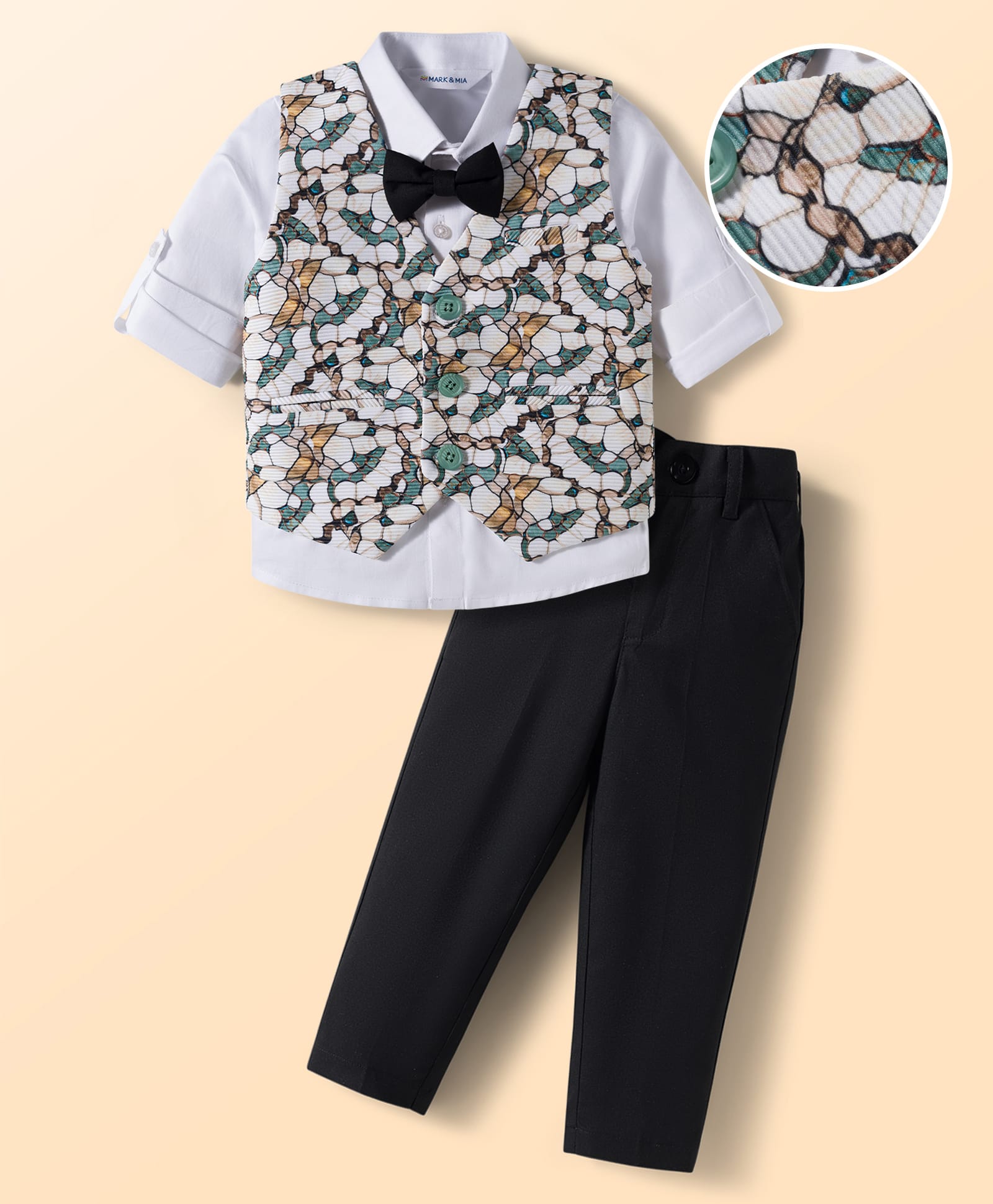 Mark & Mia Woven Full Sleeves Abstract Printed 3 Piece Party Suit with Bow - Multicolor-picture-15