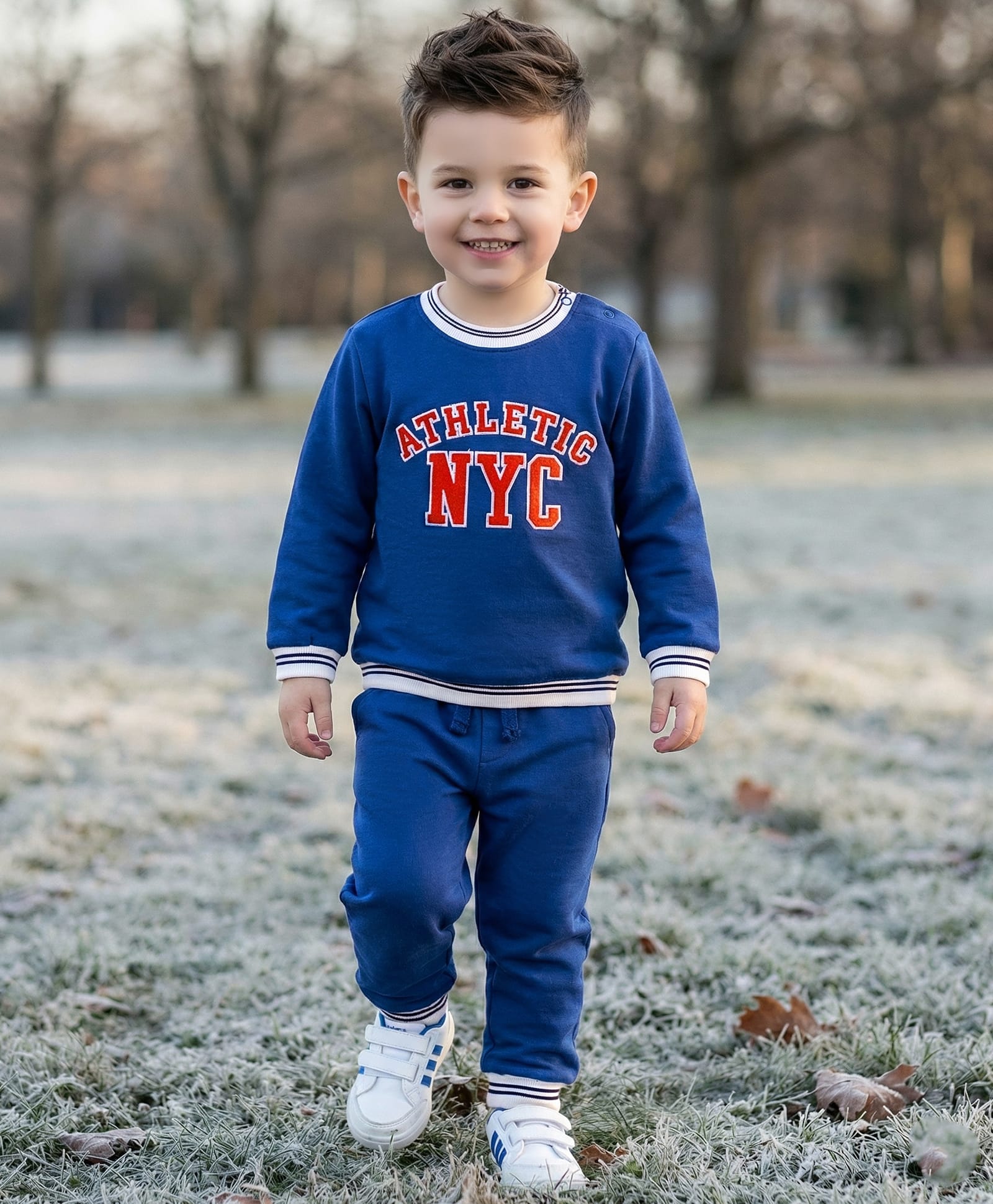 Babyhug Terry Knit Full Sleeves T-Shirt & Lounge Pant Set with Athletic Embroidery - Navy Blue-image-17