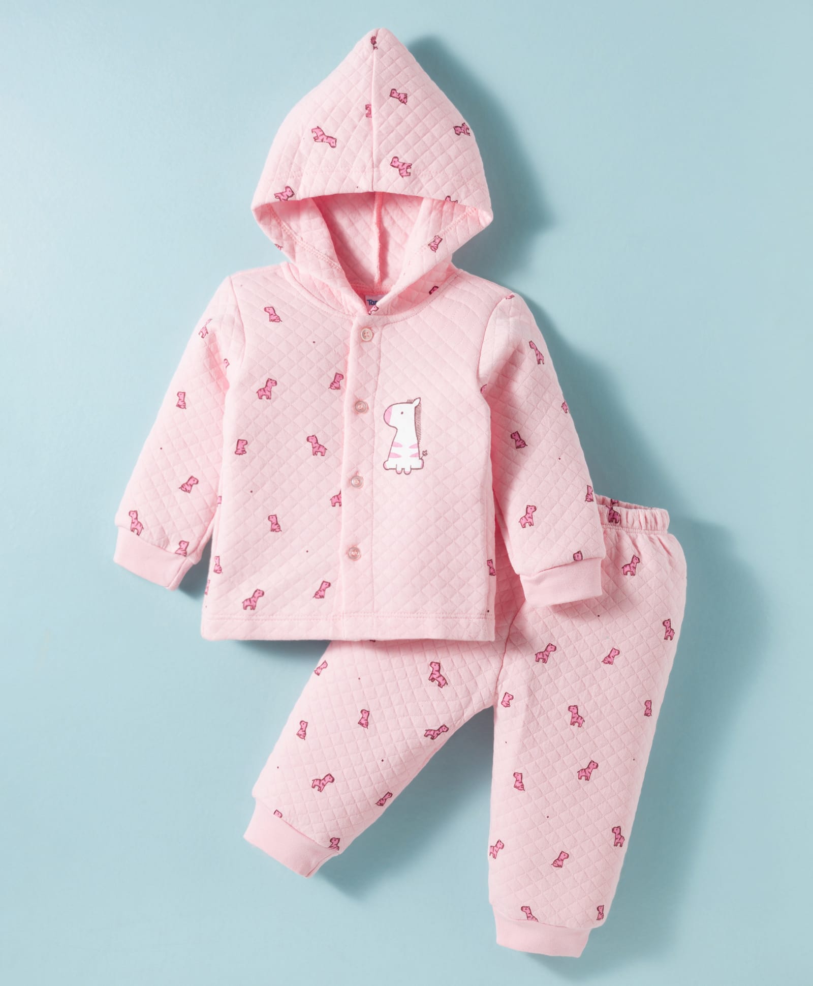 Tango Knit Full Sleeves Hooded Night Suit With Animal Print - Pink-image-23