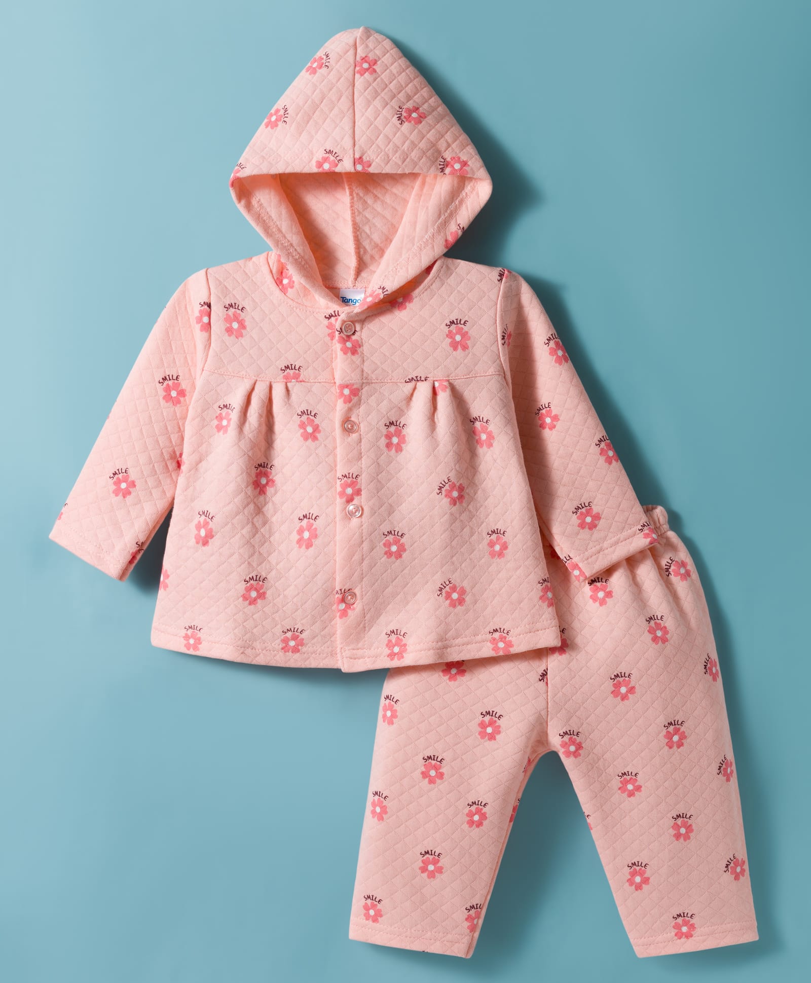Tango Knit Full Sleeves Hooded Winter Wear Co-ords Night Suit With Floral Print - Pink-picture-31
