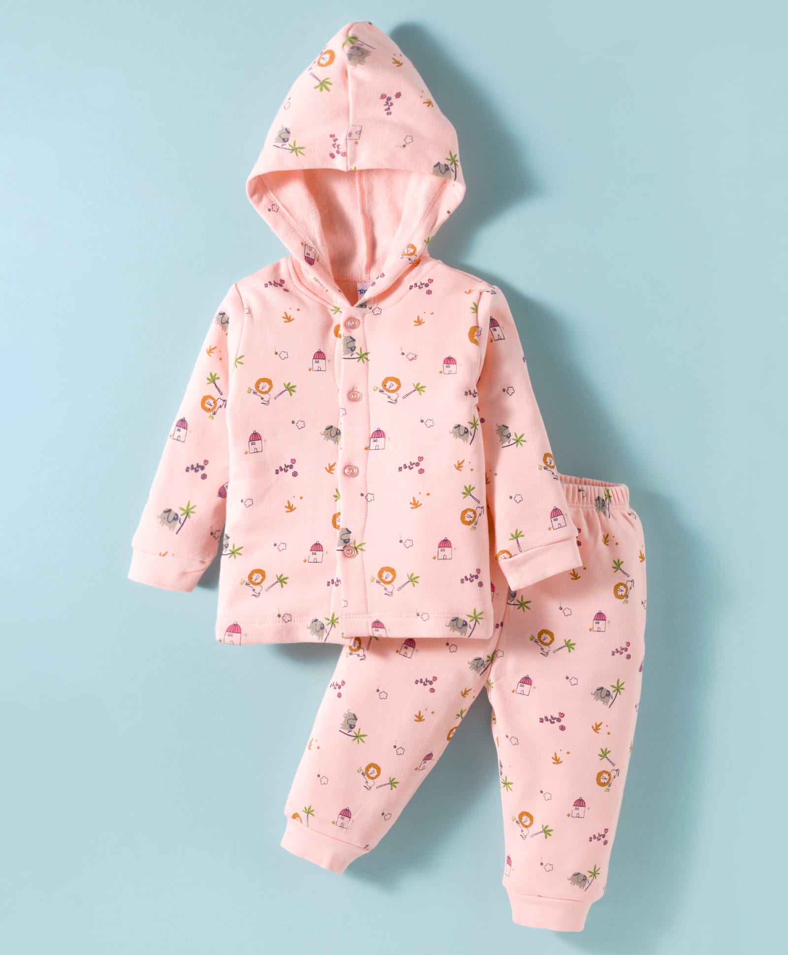 Tango Fleece Knit Full Sleeves Winter Wear Night Suit With Animal Print - Pink