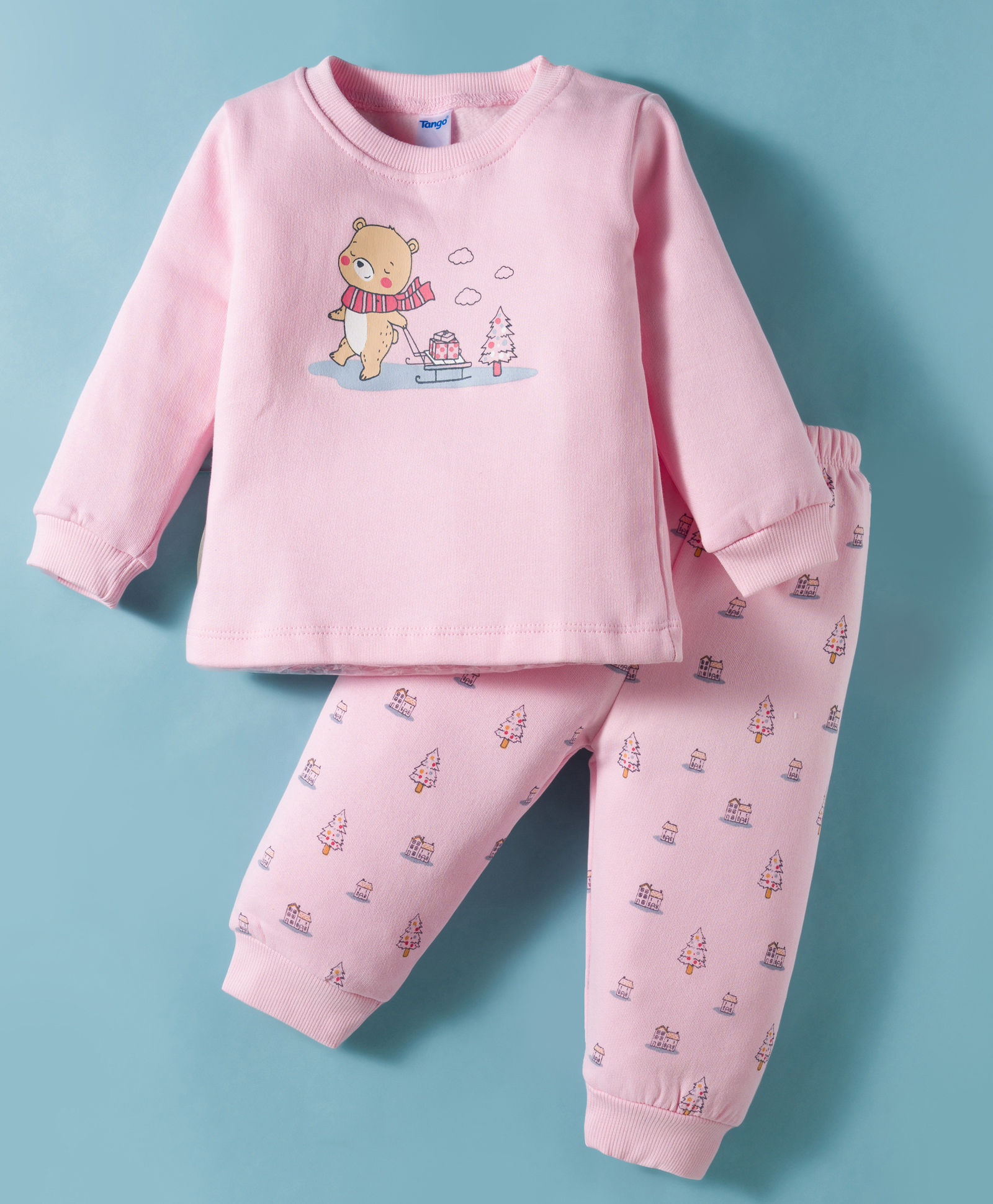 Tango Fleece Knit Full Sleeves Winter Wear Suit with Bear Print - Pink-picture-38