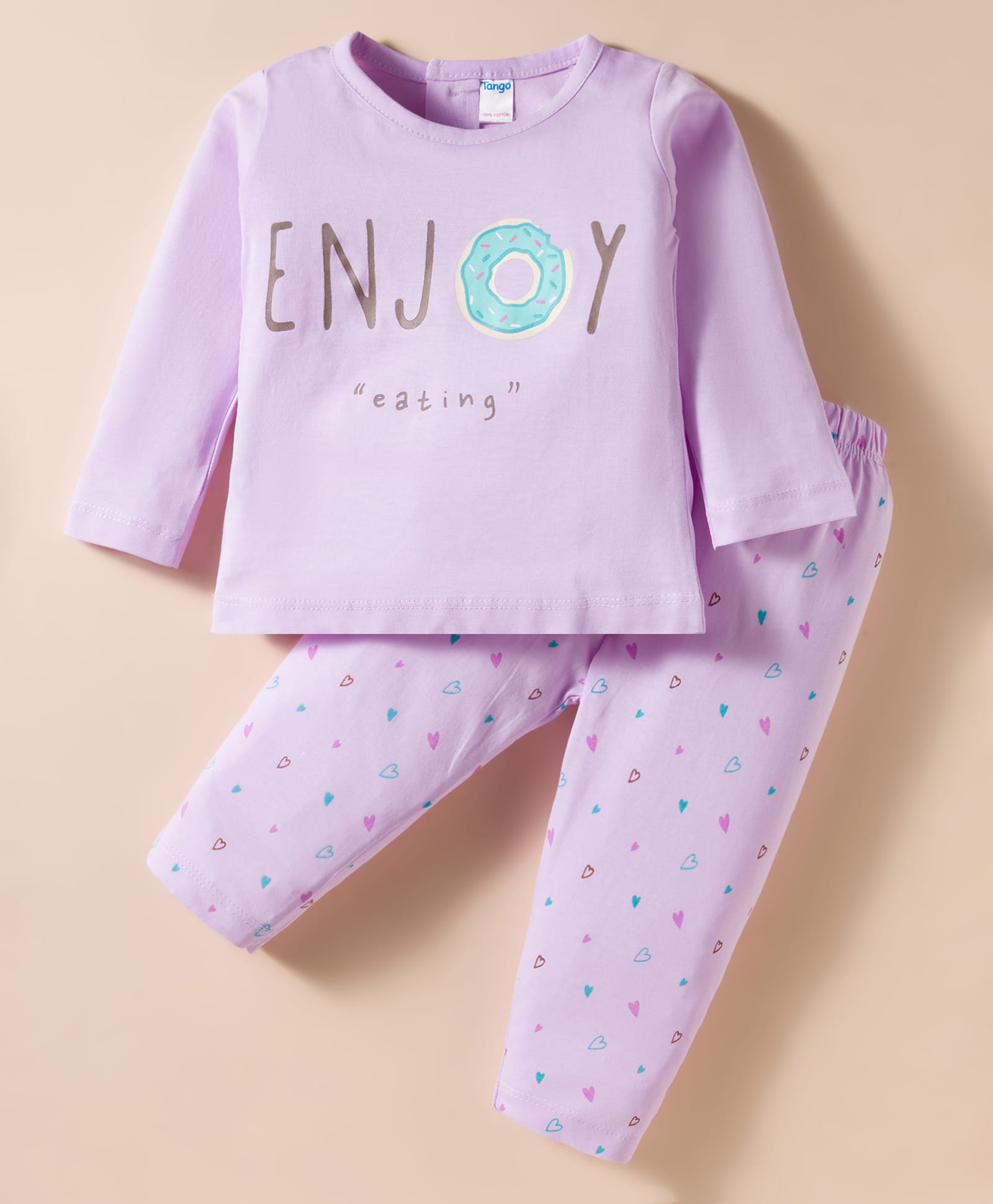 Tango Single Jersey Knit Full Sleeves Night Suit With Text Print - Mauve-image-31