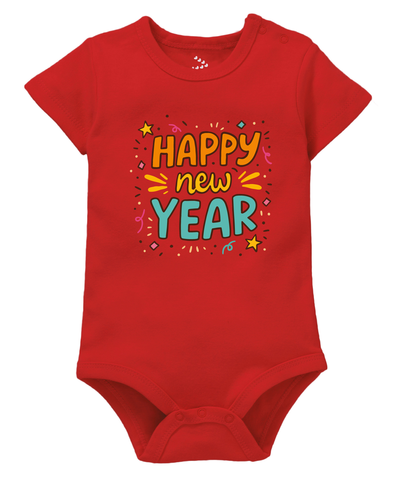 Zeezeezoo 100% Cotton Knit New Year Theme Half Sleeves Happy New Year Text Printed Onesie - Red-image-21