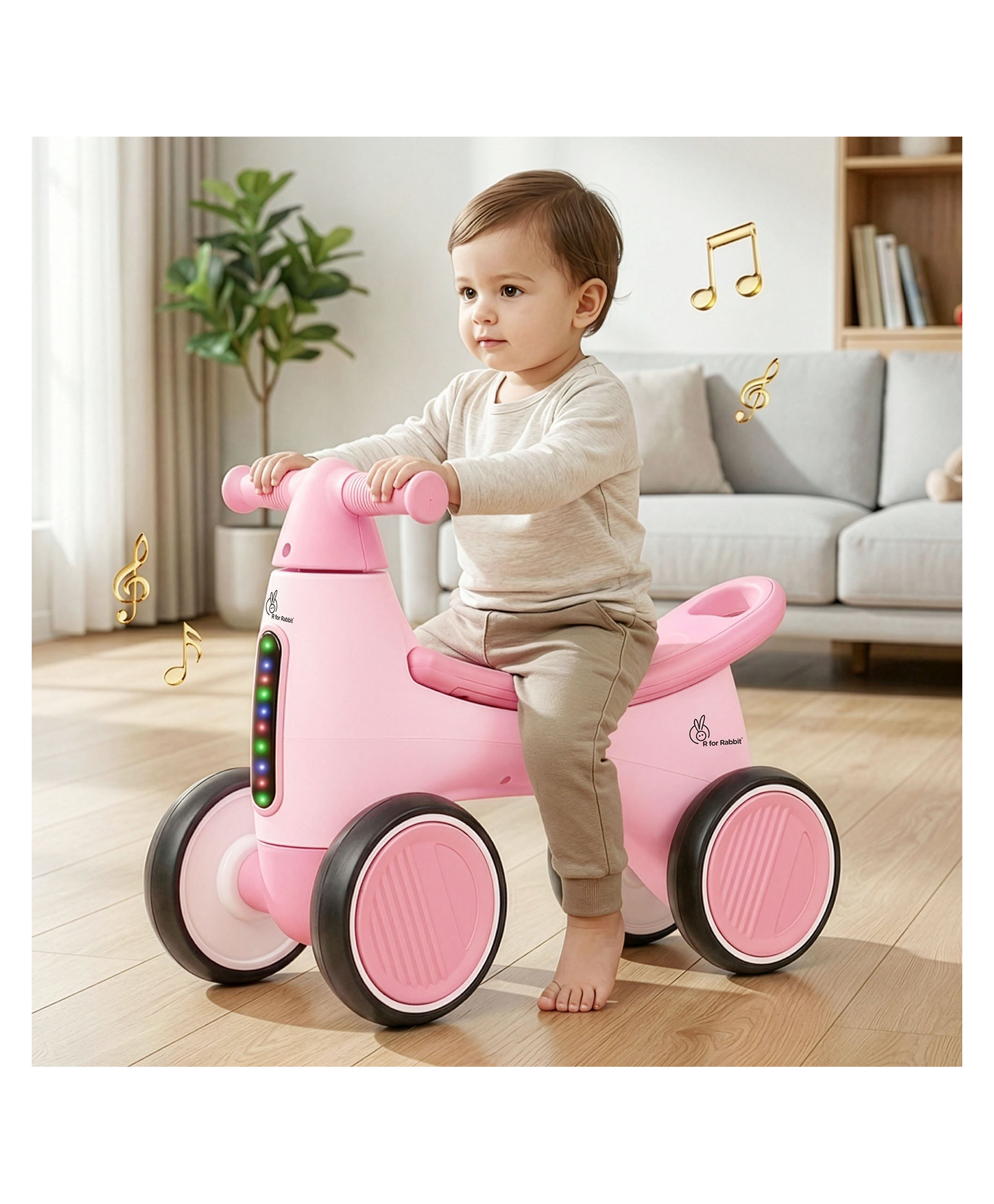 R for Rabbit Speedster Glider Push Ride on Car with Music and LED Lights Scratch-Free Wheels Storage Space - Pink-picture-28