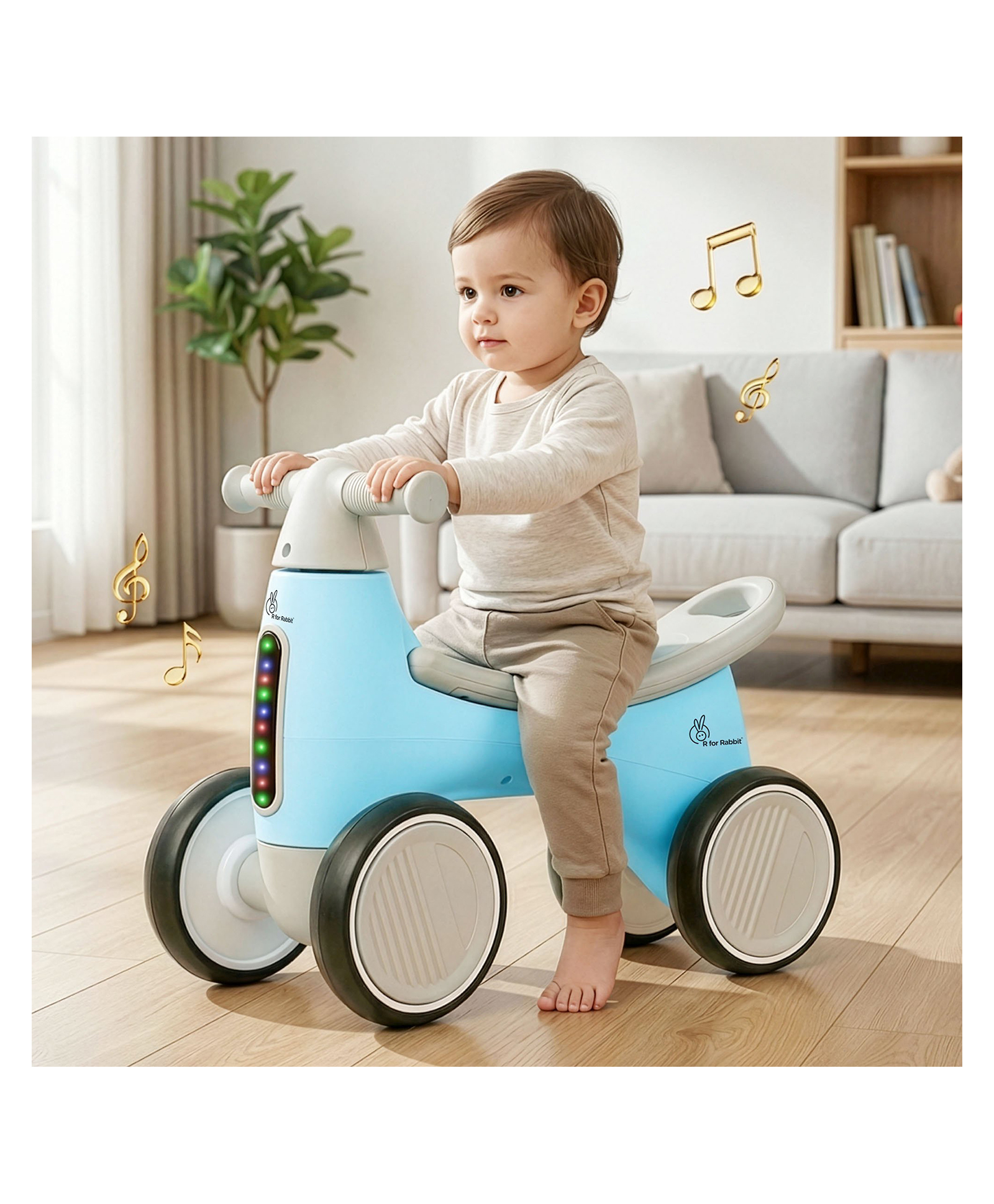 R for Rabbit Speedster Glider Push Ride on Car with Music and LED Lights Scratch-Free Wheels Storage Space - Aqua Blue-image-30