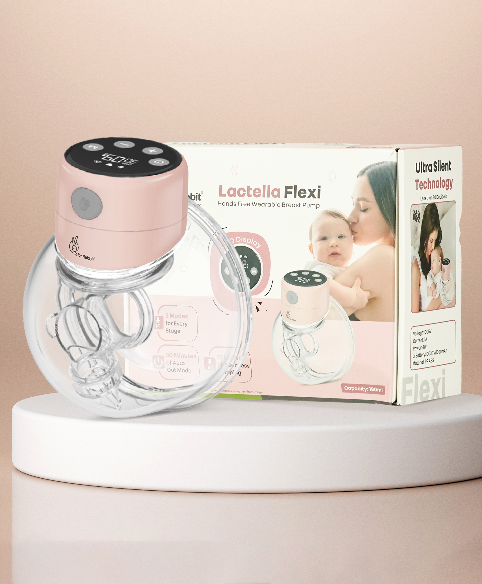 R for Rabbit Lactela Flexi Ultra-Thin Silent Electric Breast Pump with LED Display 12 Suction Levels, Rechargeable - Peach-picture-23