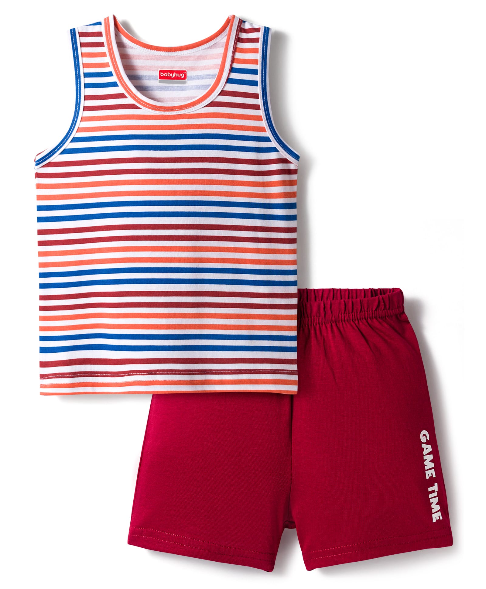 Babyhug 100% Cotton Knit Sleeveless Sando & Shorts Set with Stripes - Multicolor-picture-38