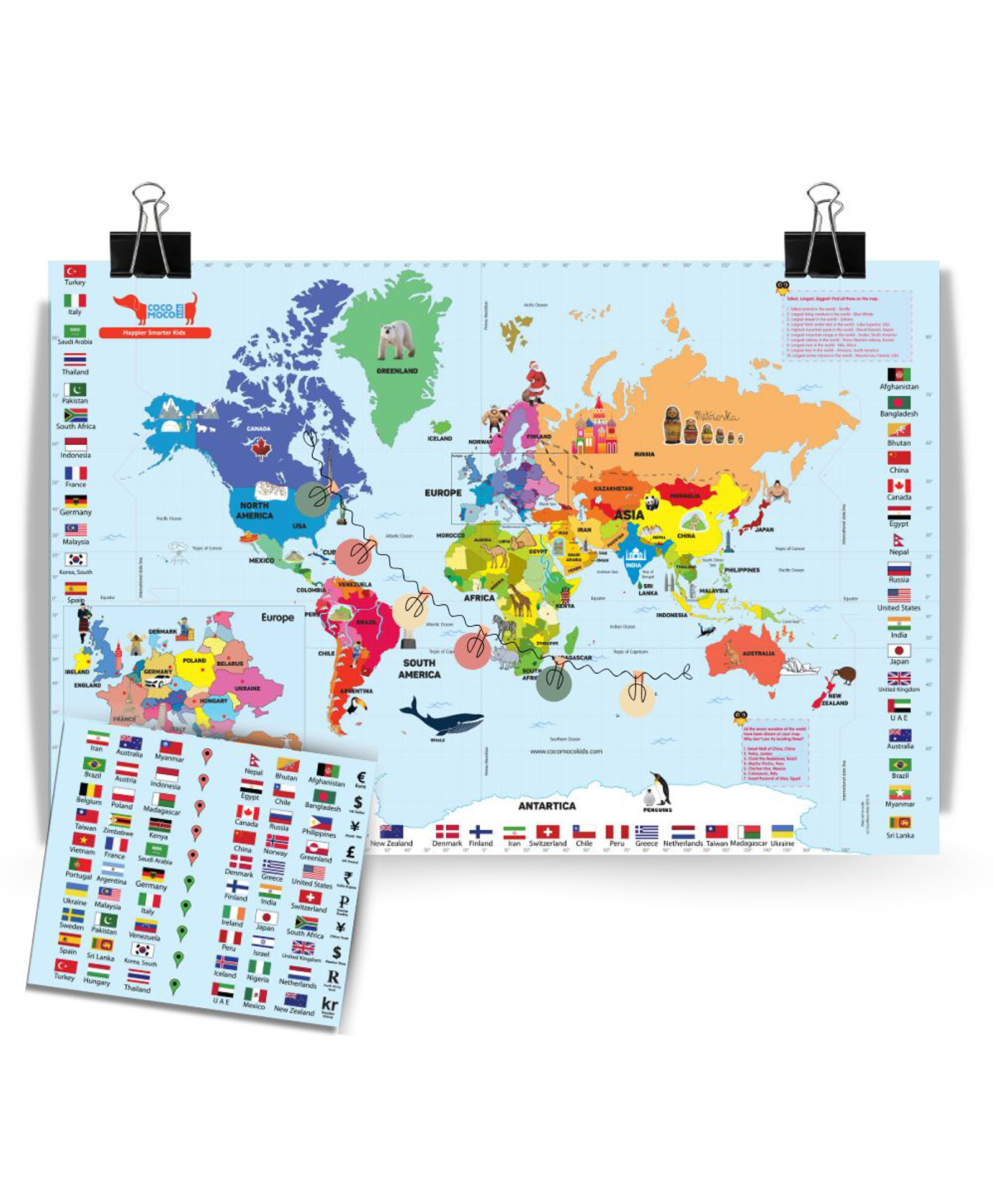CocoMoco Kids World Map for Kids - Wall Poster for Room Decor - 3 x 2 feet - Geography Educational Learning Toy Birthday Return Gift for Boys Girls-image-22